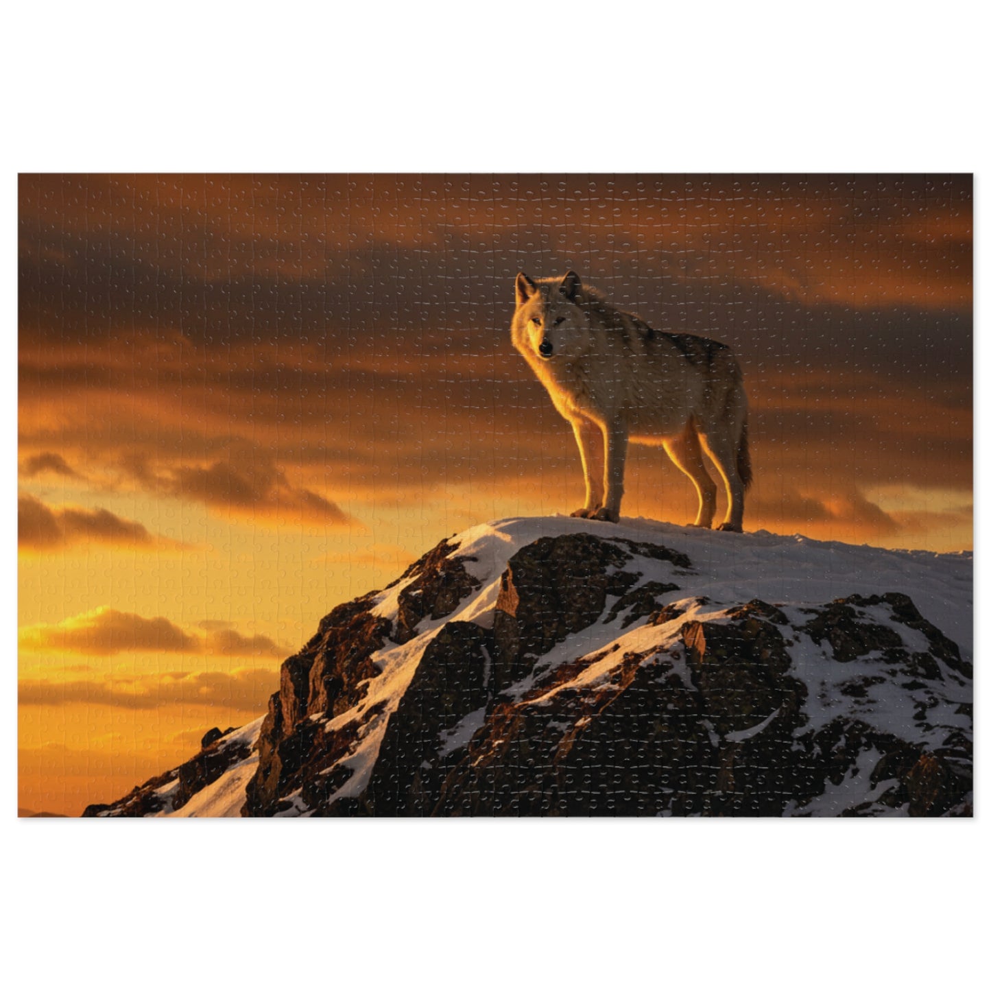 110, 252, 500, 1000, 5000 Wolf Mountain Jigsaw Puzzle with Tin, Lone Wolf at Sunset, Wild Wolf on Snowy Peak, Sunset Wolf Puzzle, Arctic Wolf on Rocky Summit, Wolf in the Wilderness