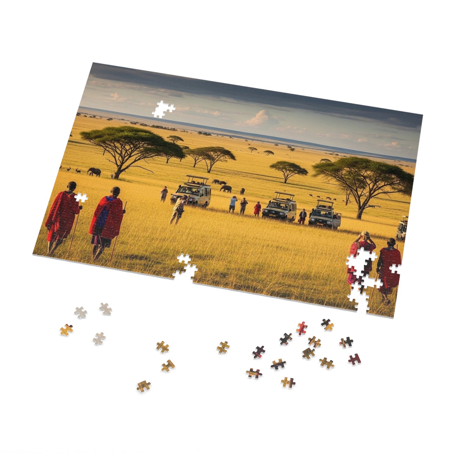 African Savanna Safari Jigsaw Puzzle 🦁 Golden Plains, Acacia Trees & Wildlife Adventure Scene
