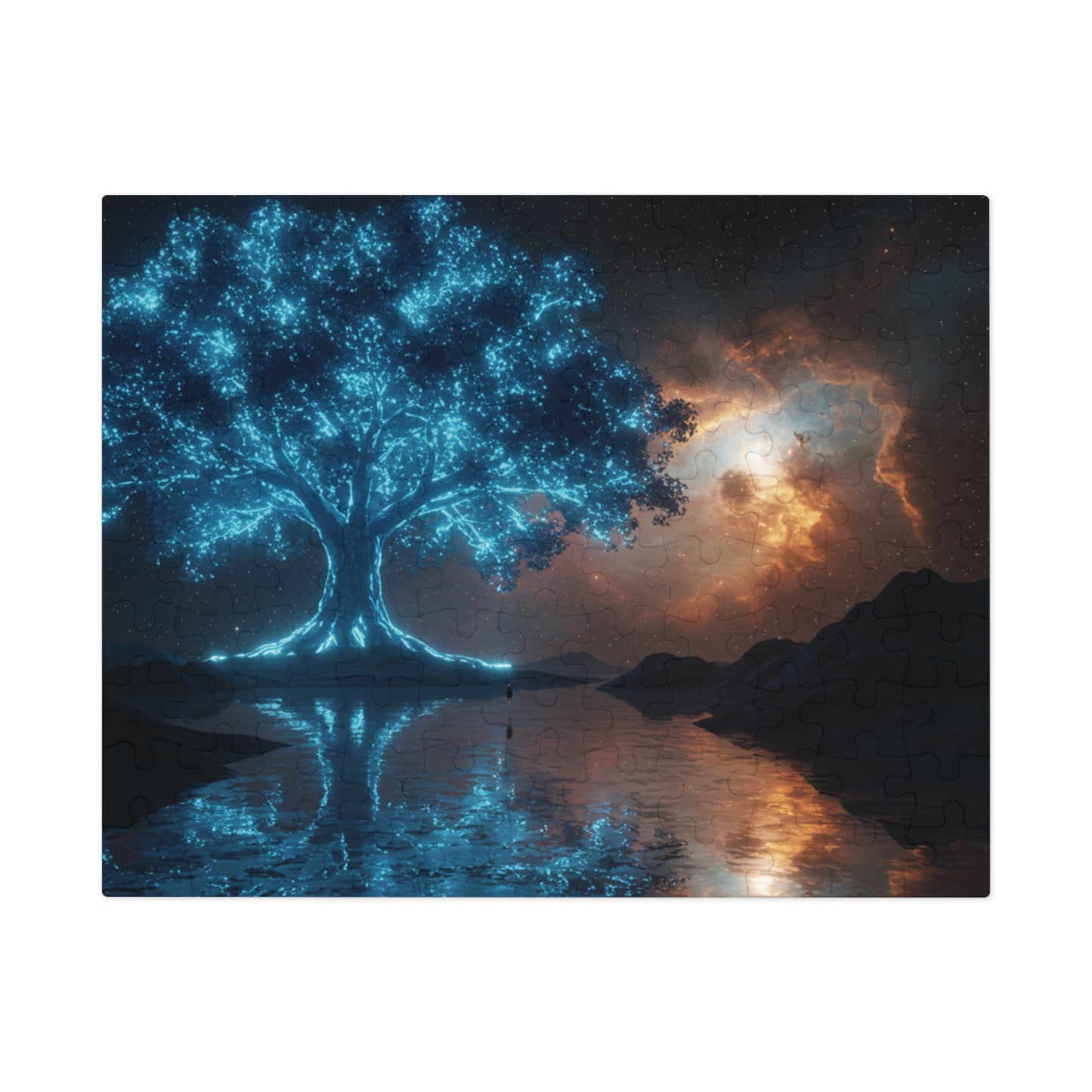 110, 252, 500, 1000, 2000 | Mystical Tree Jigsaw Puzzle with Tin, Enchanting Atmosphere, Celestial Tree of Light Puzzle – Cosmic Fantasy Glow Art