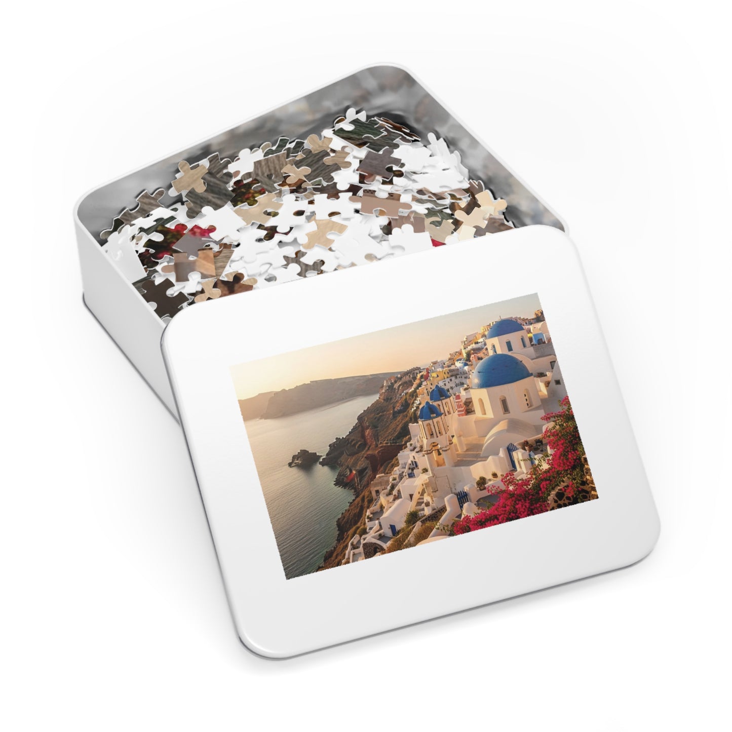 Santorini Sunset Cliffside Jigsaw Puzzle ☀️ Blue Domes Over the Aegean Sea
