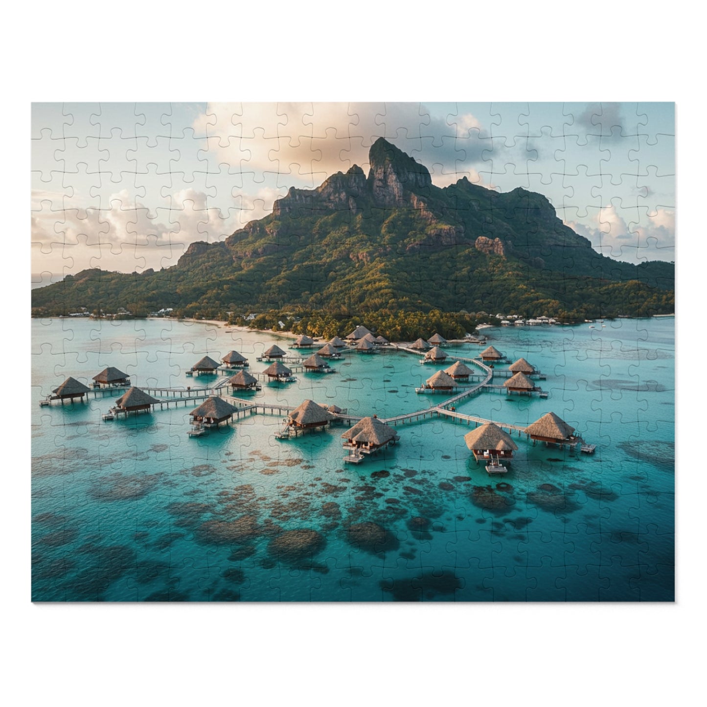 110, 252, 500, 1000, 2000 pcs Tropical Island Jigsaw Puzzle, Scenic Paradise Puzzle, Exotic Vacation Puzzle, Breathtaking Tropical Bay with Overwater Retreats