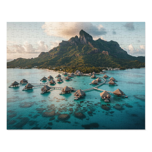 110, 252, 500, 1000, 2000 pcs Tropical Island Jigsaw Puzzle, Scenic Paradise Puzzle, Exotic Vacation Puzzle, Breathtaking Tropical Bay with Overwater Retreats