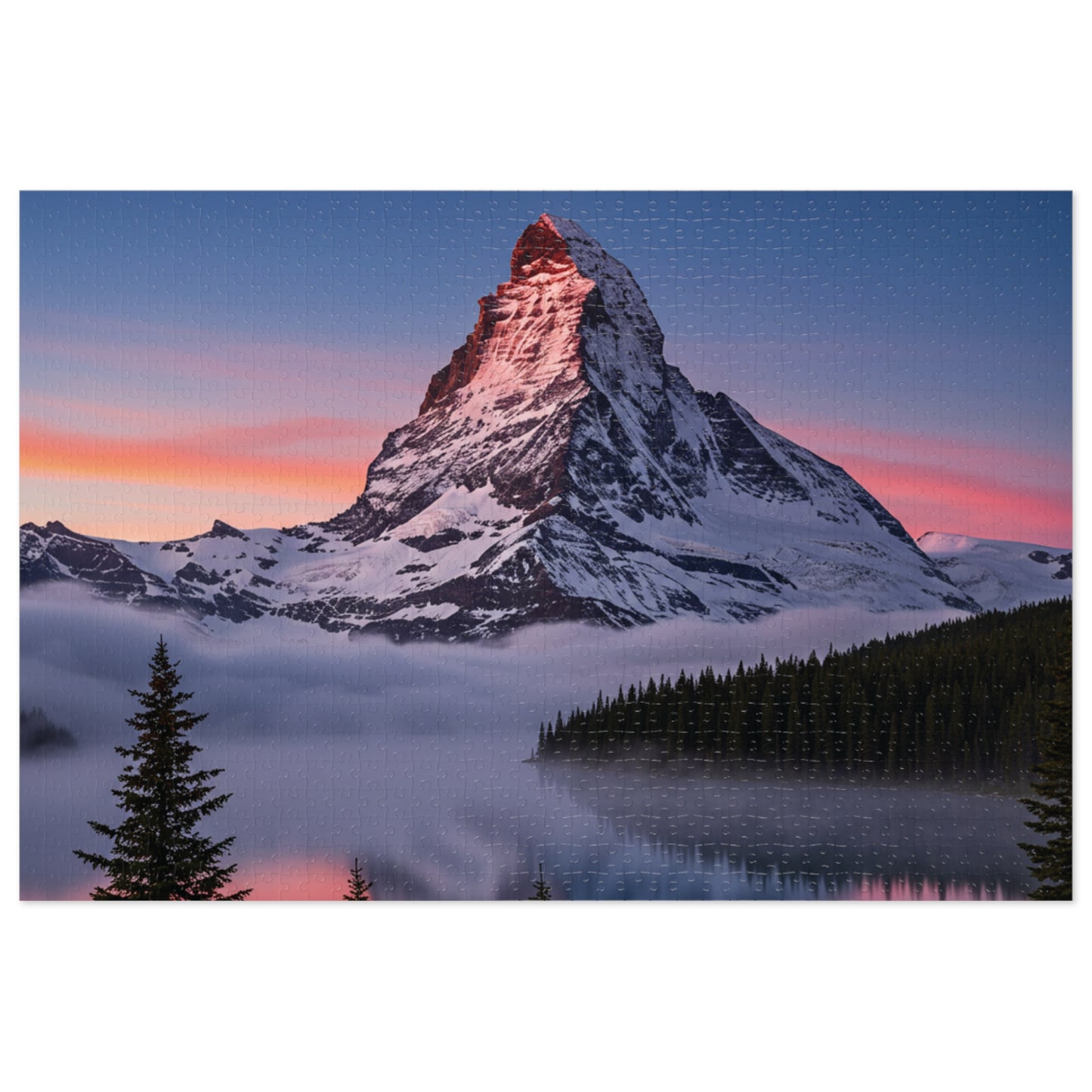 110, 252, 500, 1000, 2000, Snowy Mountain Peak Jigsaw Puzzle –  Alpine Majesty & Mirror Lake Sunset Scene, Scenic Nature Puzzle in Gift Tin (252–2000 Pieces)