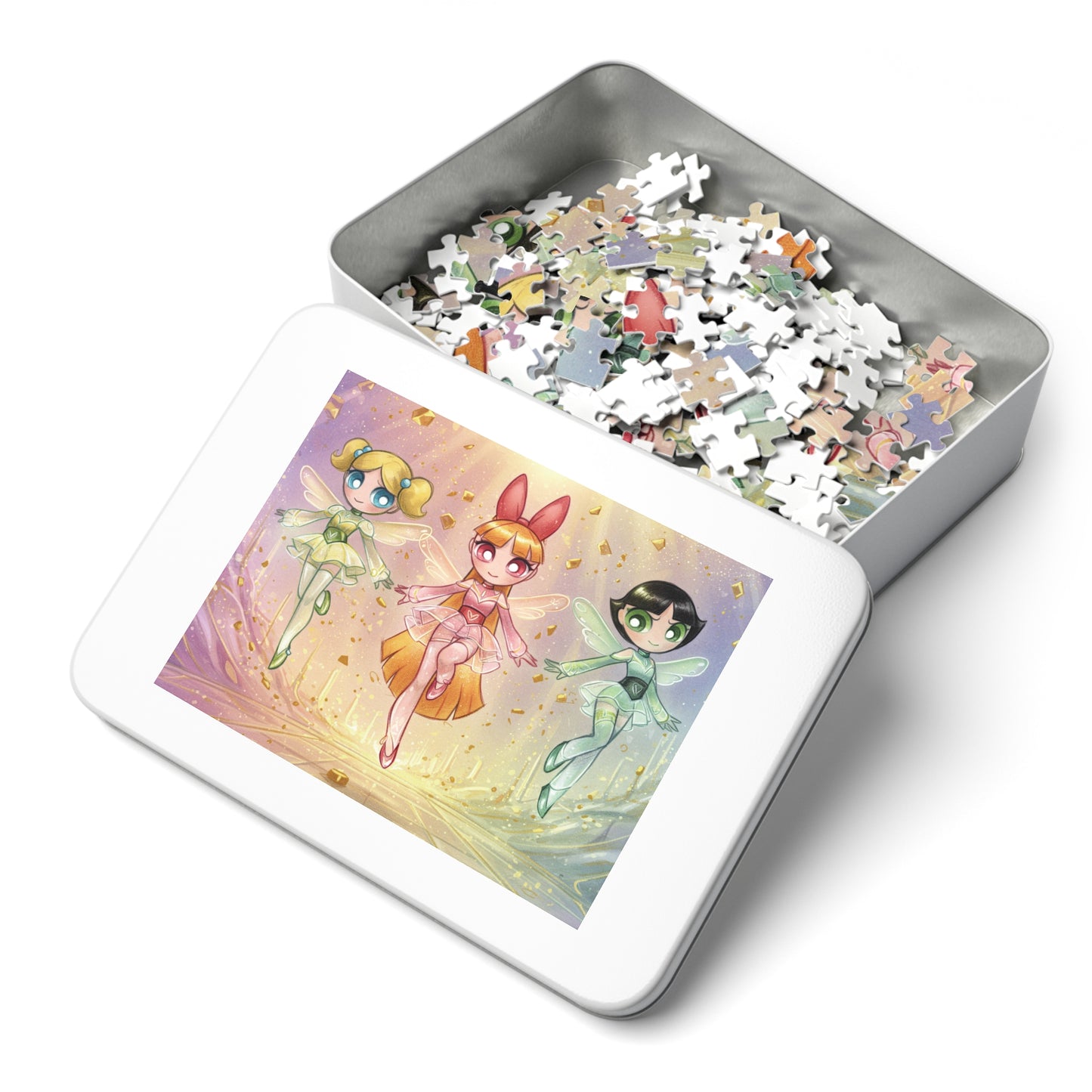 30, 110, 252 pcs Magical Fairy Trio Jigsaw Puzzle, Colorful Fairies in a Glittering World, Pastel Fantasy Puzzle, Glittering Fairy Puzzle