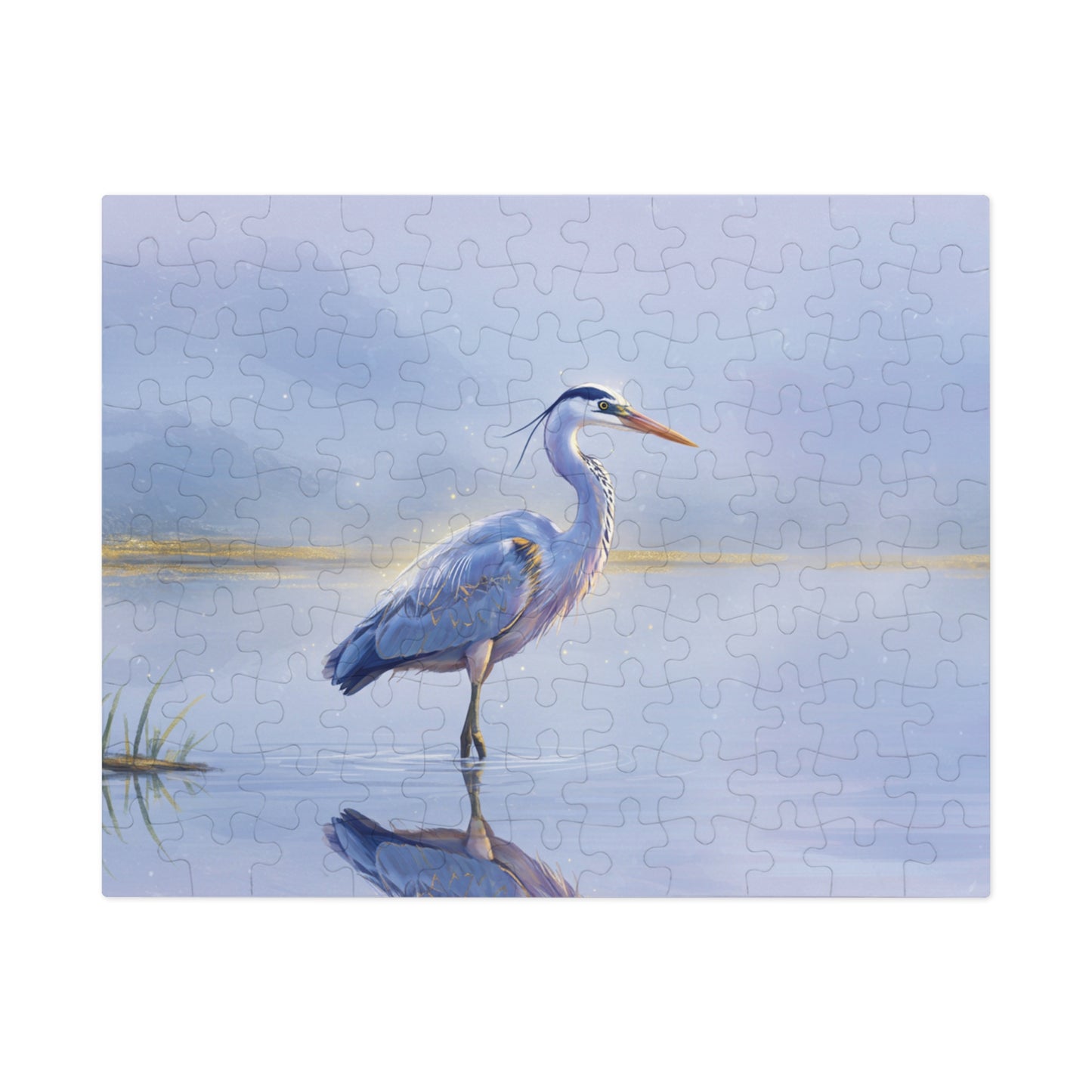 110, 252, 500, 1000, 2000 pc Heron Lake Jigsaw Puzzle, Elegant Bird Standing in Tranquil Waters, Peaceful Nature Puzzle, Tranquil Bird Puzzle