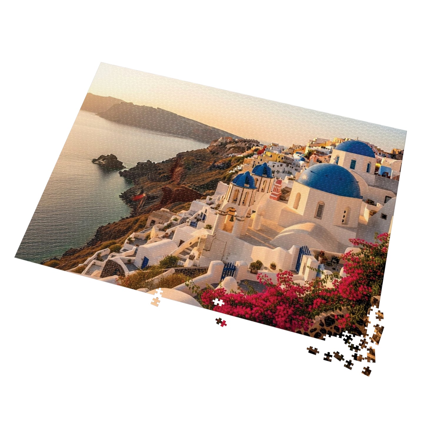 Santorini Sunset Cliffside Jigsaw Puzzle ☀️ Blue Domes Over the Aegean Sea