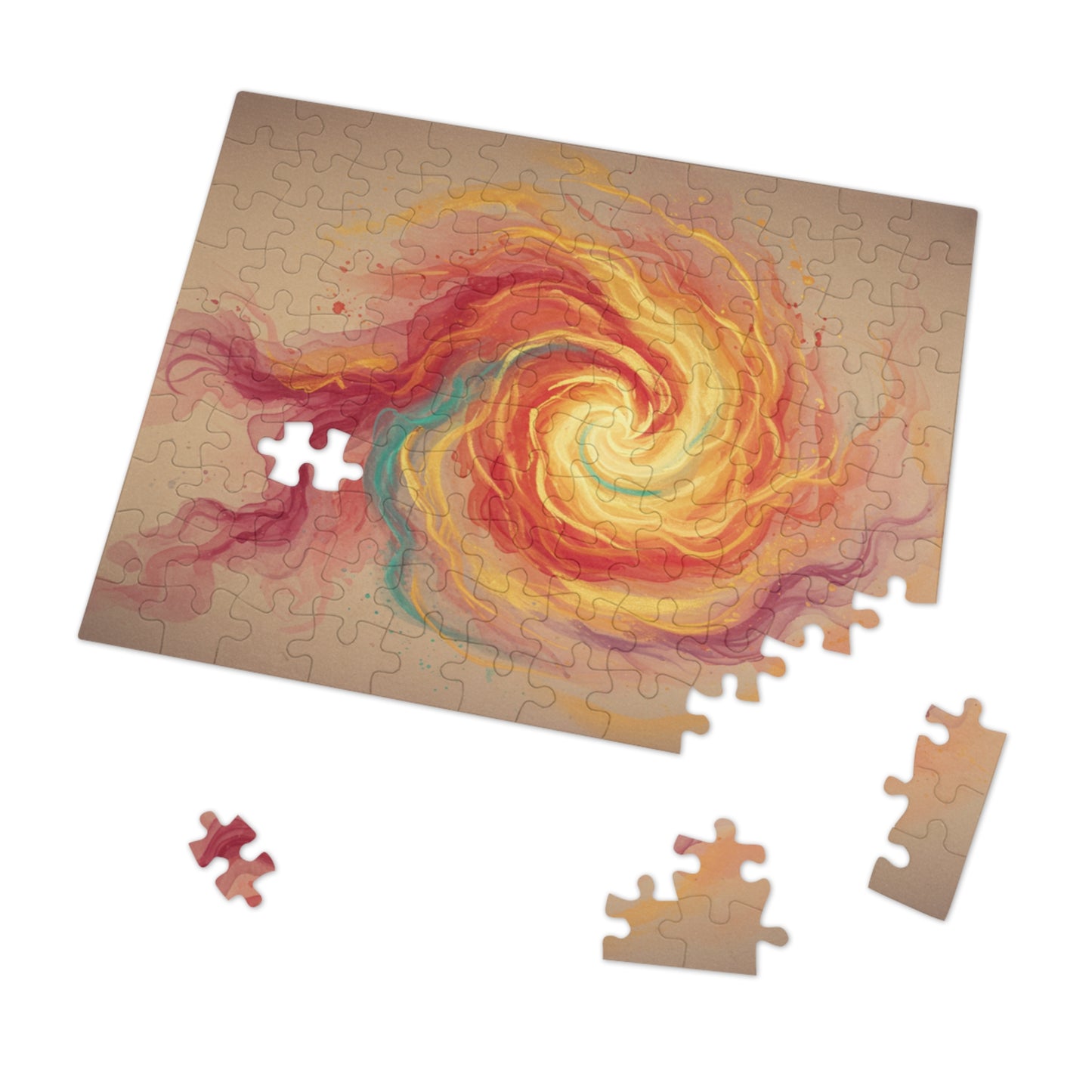 110, 252, 500, 1000, 2000 Colorful Spiral Jigsaw Puzzle, Radiant Fire Spiral, Abstract Energy Wall Art Puzzle, Whirl of Flame, Cosmic Flame Twist, Sunburst Swirl, Golden Energy Flow