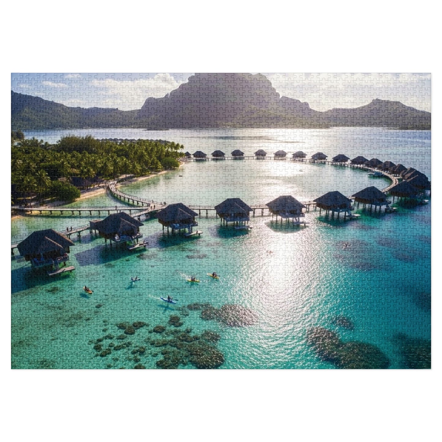 Bora Bora Overwater Bungalows Jigsaw Puzzle 🌴 Crystal Lagoon, Tropical Island Paradise & Luxury Resort View