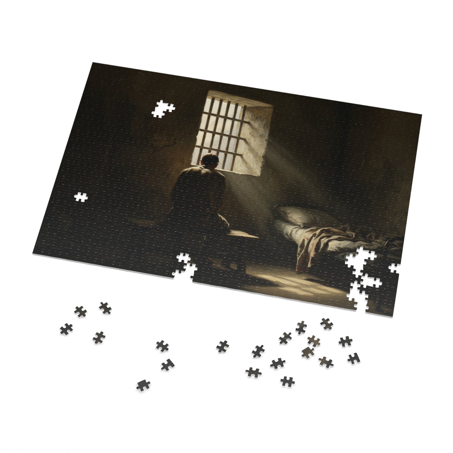 110, 252, 500, 1000, 2000 Contemplative Jigsaw Puzzle, Solitary Prison Cell Jigsaw Puzzle, Lonely Reflection Puzzle, Dark Prison Room Jigsaw