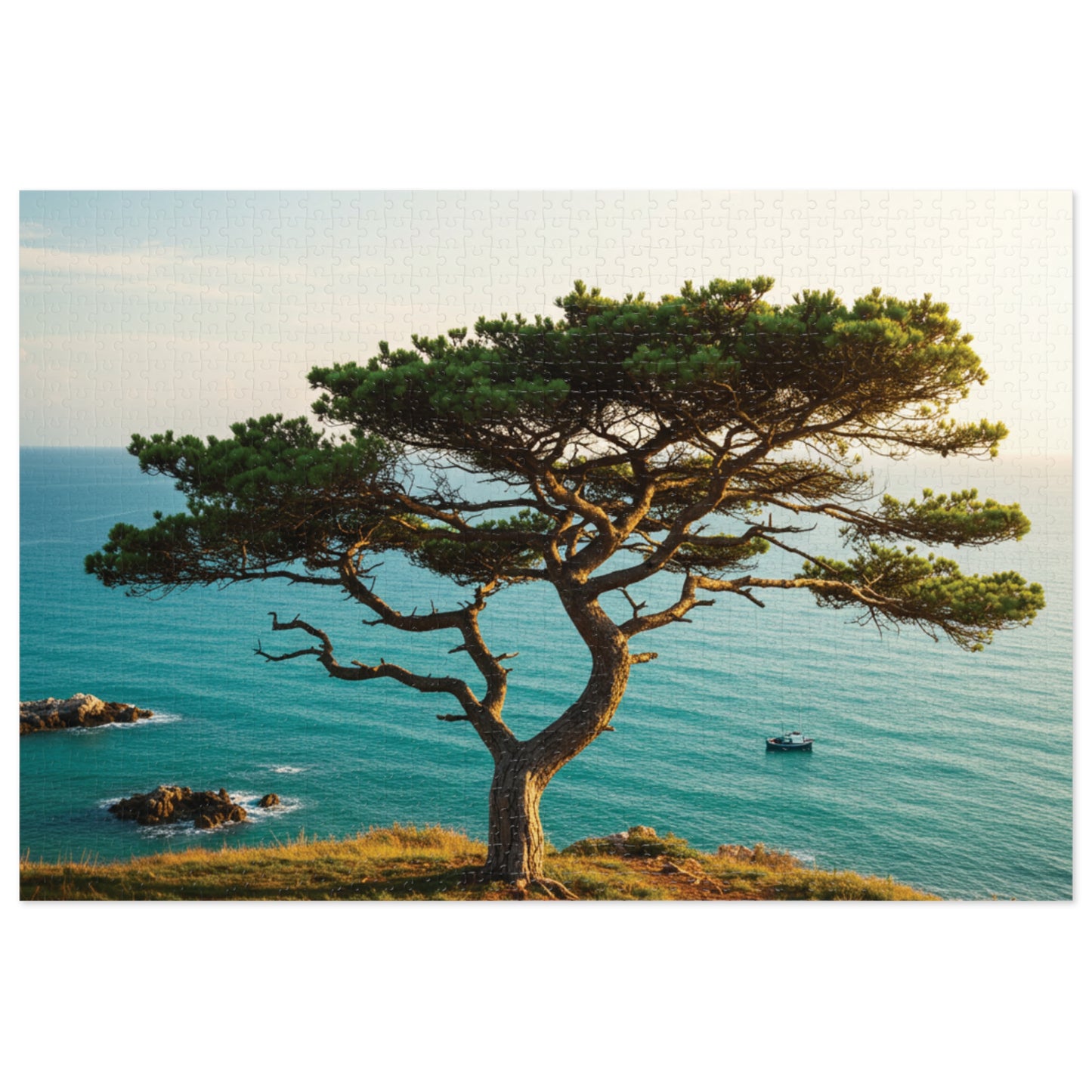 Coastal Tree & Ocean View Jigsaw Puzzle (110, 252, 500, 1000, 2000 pcs) – Serene Cliffside Scene in Gift Tin