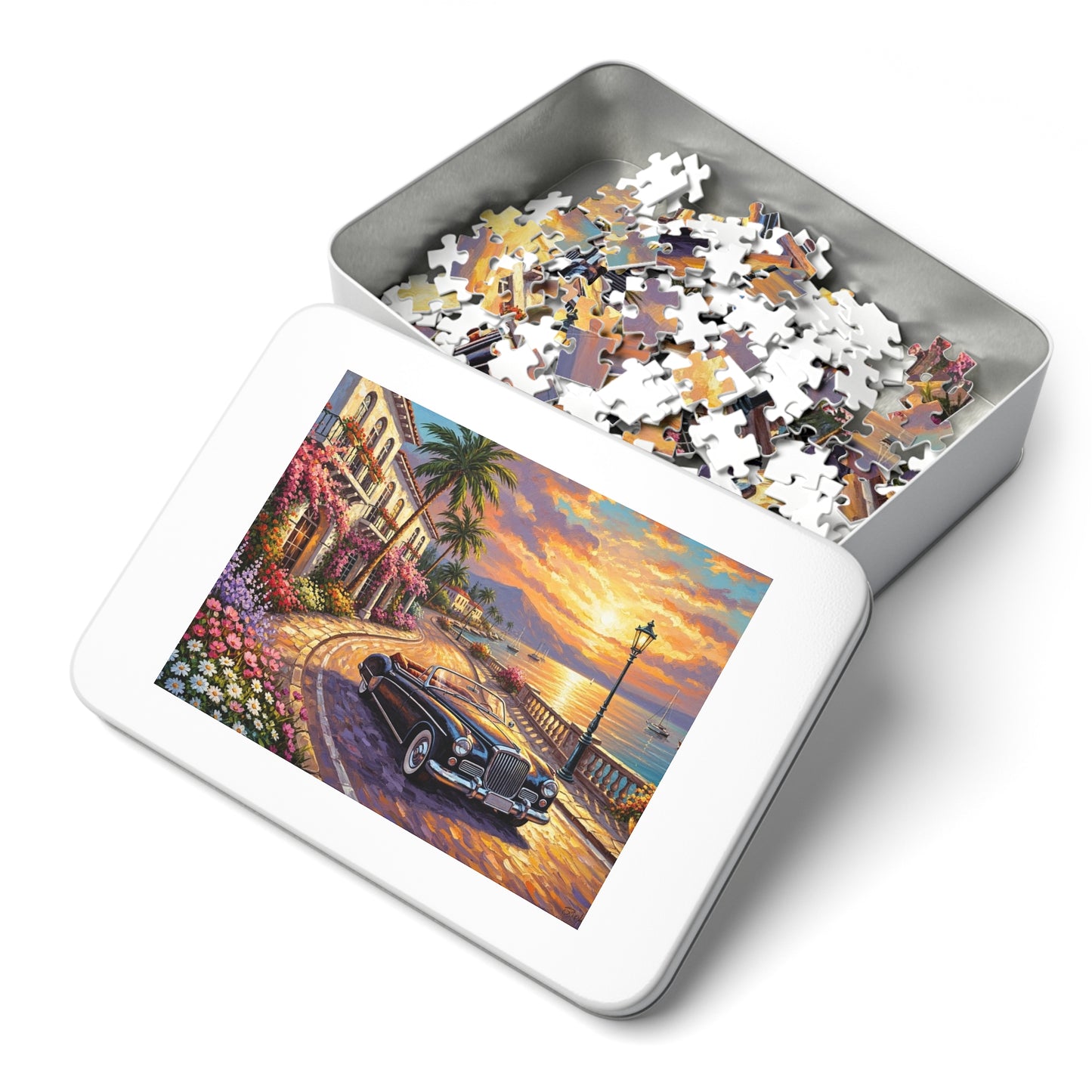 Vintage Convertible Coastal Sunset Jigsaw Puzzle