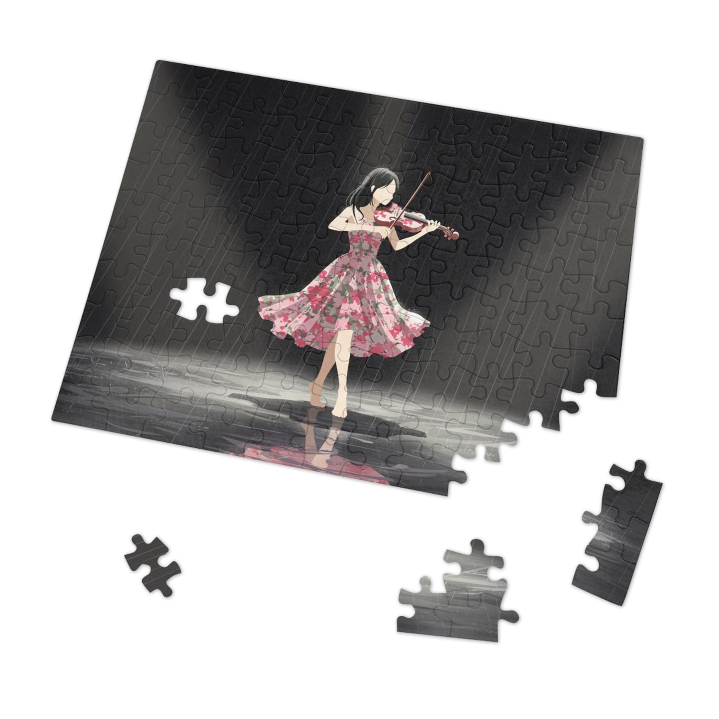 30, 110, 252 pcs Violinist in the Rain Jigsaw Puzzle, Barefoot Violin Player, Artistic Violin Puzzle