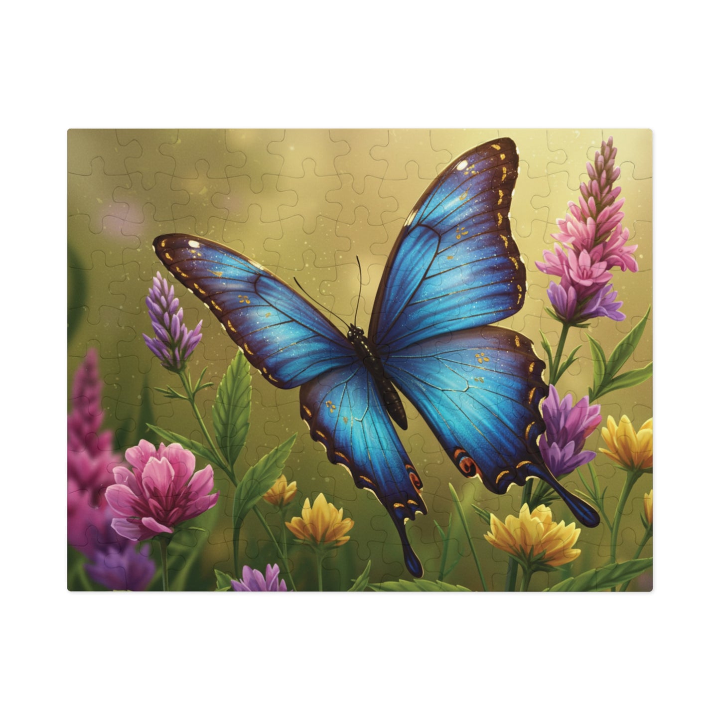 30, 110, 252, 500 | Blue Butterfly Among Spring Wildflowers | Vibrant Garden Scene | Nature Jigsaw Puzzle | Bloom & Wings Puzzle Art | Butterfly Blossom Jigsaw Puzzle with Tin