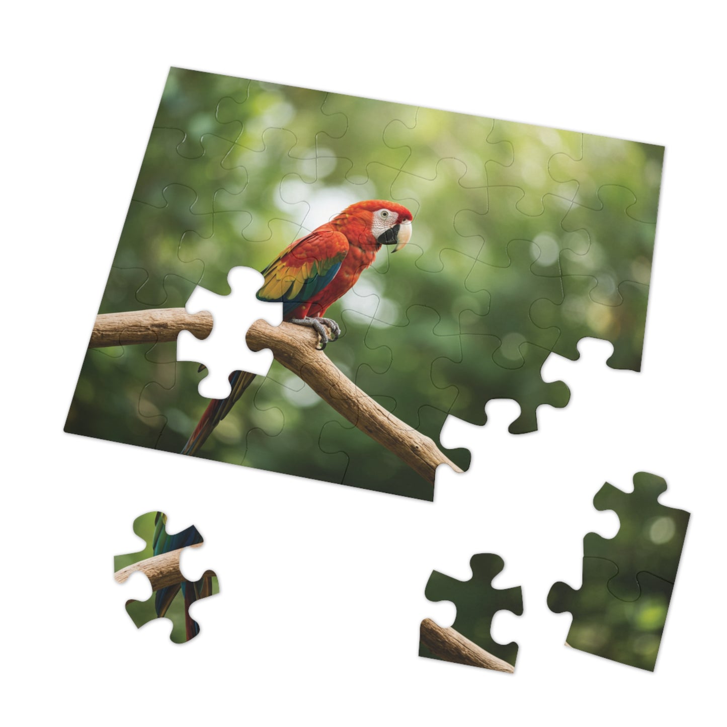 30, 110, 252, 500 pcs Vibrant Parrot on Tree Branch Jigsaw Puzzle, Exotic Bird Jigsaw, Tropical Parrot Puzzle, Rainforest Bird Jigsaw Puzzle, Wildlife Parrot Puzzle
