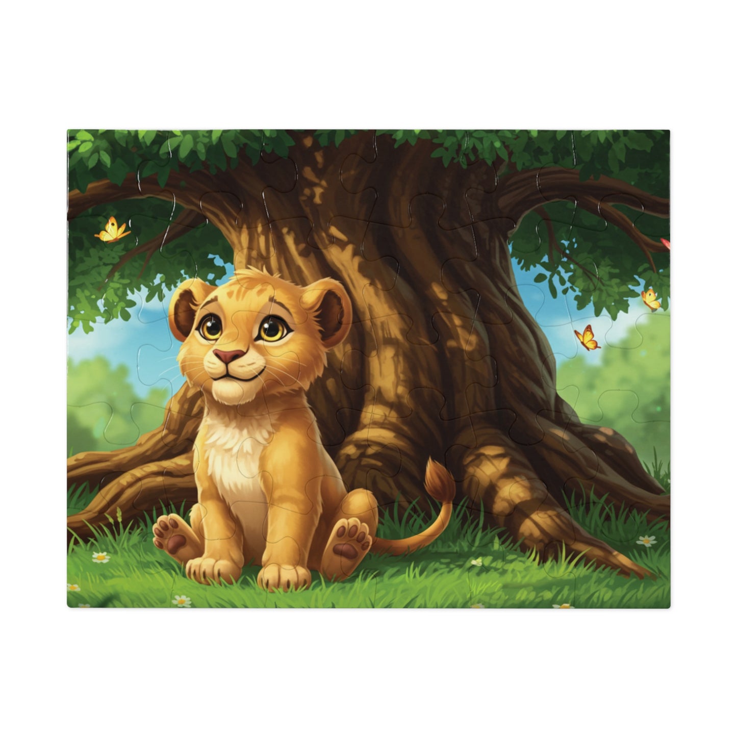 30, 110, 252, 500 Adorable Lion Cub Jigsaw Puzzle with Tin, Little Lion Under the Tree – Nature Puzzle for Children & Animal Lovers, Whimsical Wildlife for Kids & Families