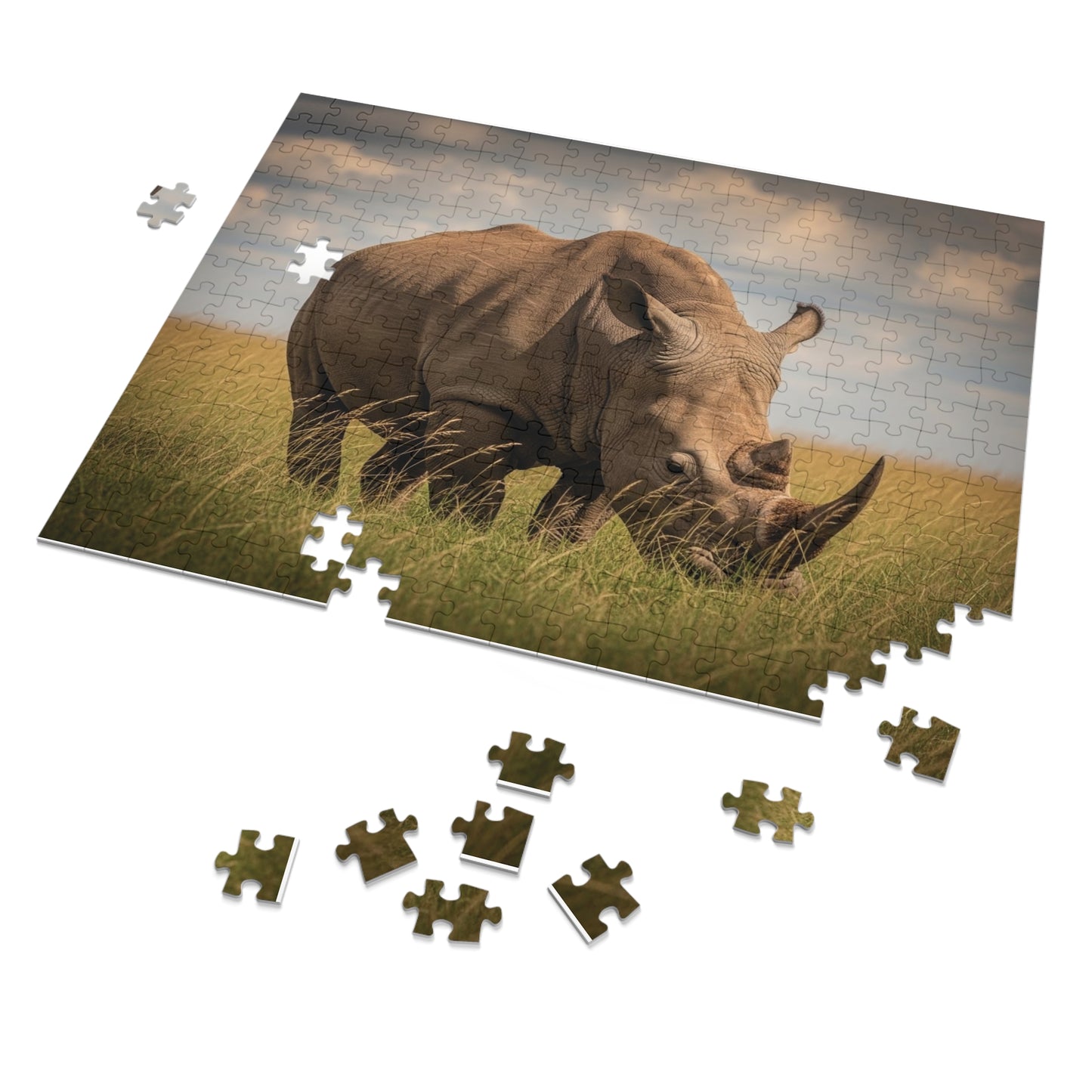 Rhinoceros Savannah Jigsaw Puzzle Majestic African Wildlife Nature Art