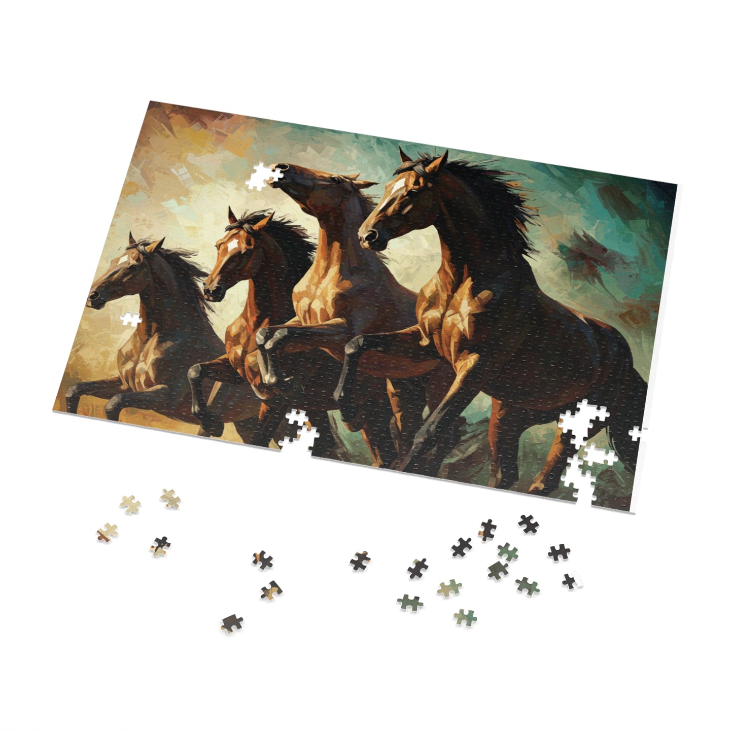 Wild Horses Puzzle – Bold Equestrian Artwork, 252, 500, 1000, 2000 Pieces, Vibrant Painting Style, Galloping Stallions