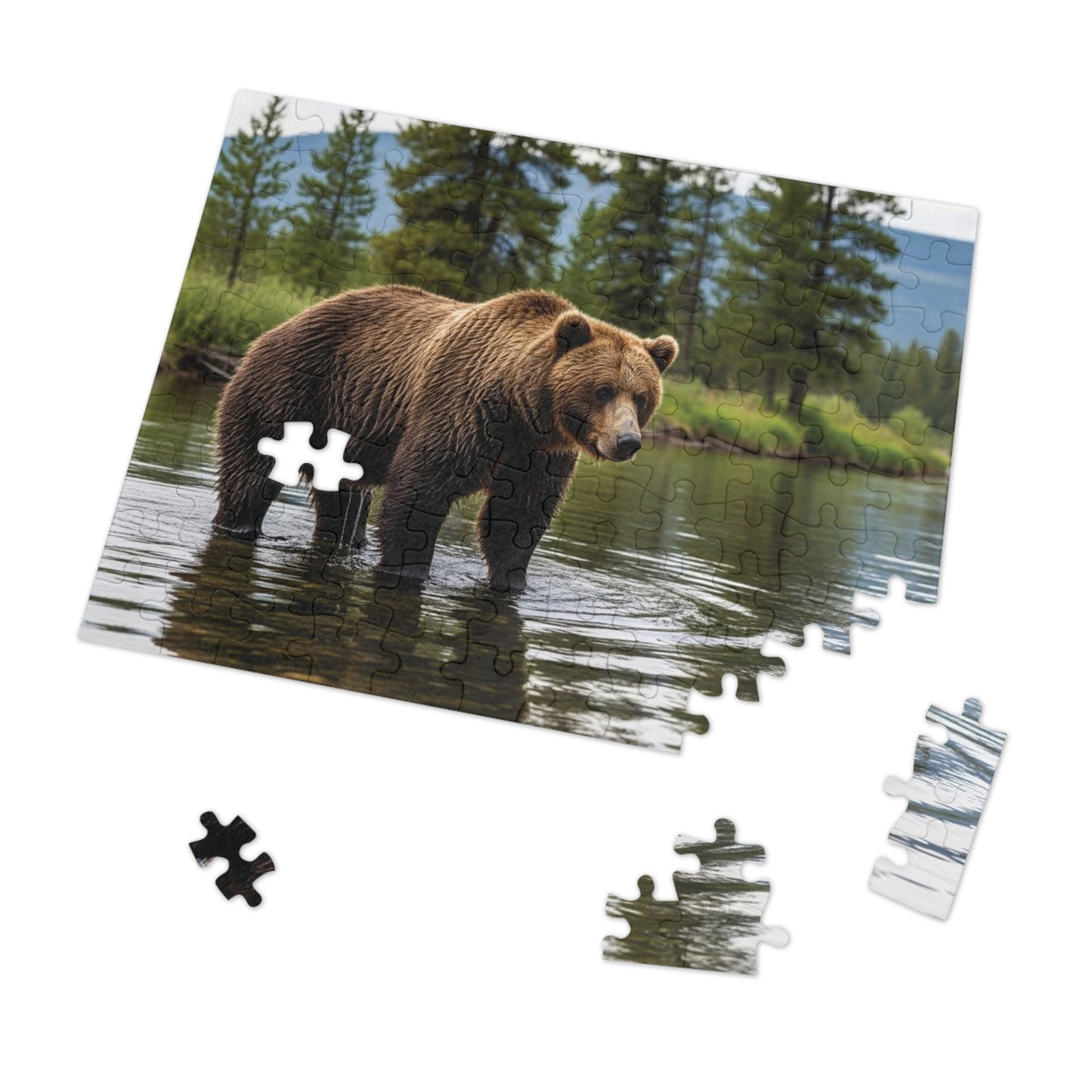 Brown Bear River Jigsaw Puzzle Majestic Wilderness Wildlife Nature Art