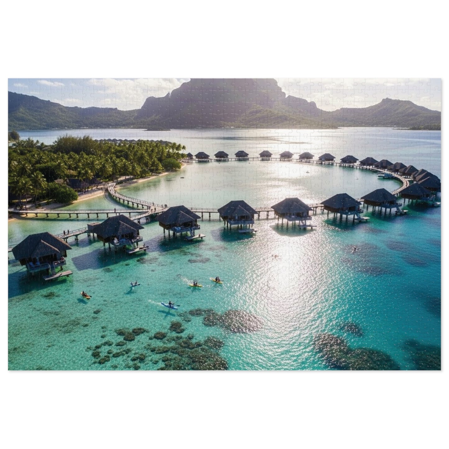 Bora Bora Overwater Bungalows Jigsaw Puzzle 🌴 Crystal Lagoon, Tropical Island Paradise & Luxury Resort View