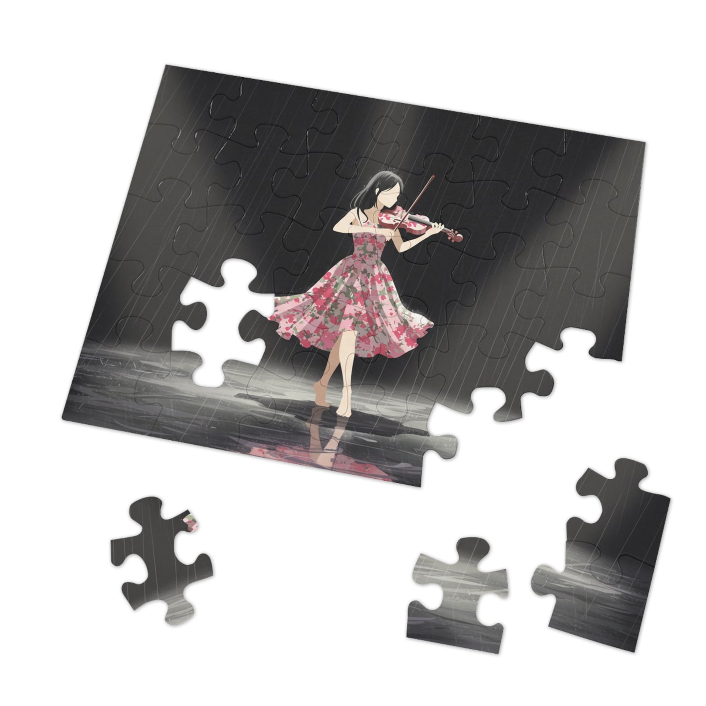 30, 110, 252 pcs Violinist in the Rain Jigsaw Puzzle, Barefoot Violin Player, Artistic Violin Puzzle