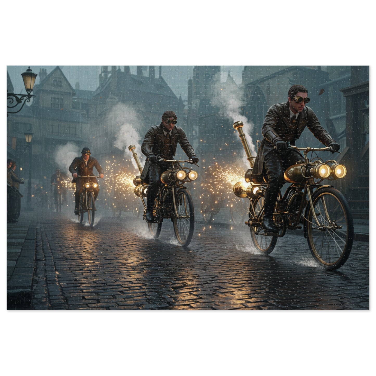 110, 252, 500, 1000, 2000 pcs Steampunk Bicycle Jigsaw Puzzle, Vintage Bike Puzzle, Collectible Puzzle, Retro-Futuristic Bike Puzzle, Victorian Steampunk City Puzzle, Industrial Adventure Jigsaw