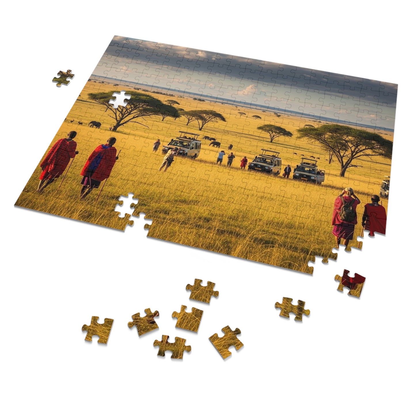 African Savanna Safari Jigsaw Puzzle 🦁 Golden Plains, Acacia Trees & Wildlife Adventure Scene