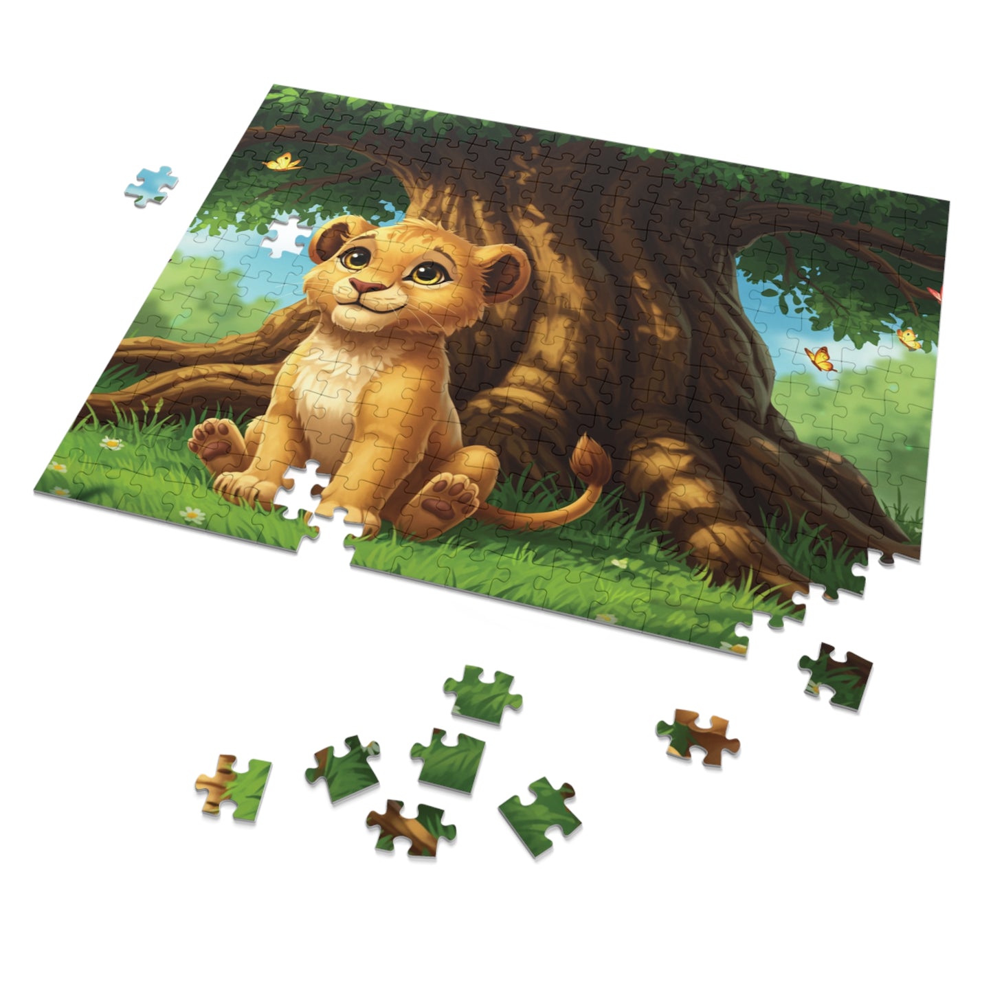30, 110, 252, 500 Adorable Lion Cub Jigsaw Puzzle with Tin, Little Lion Under the Tree – Nature Puzzle for Children & Animal Lovers, Whimsical Wildlife for Kids & Families