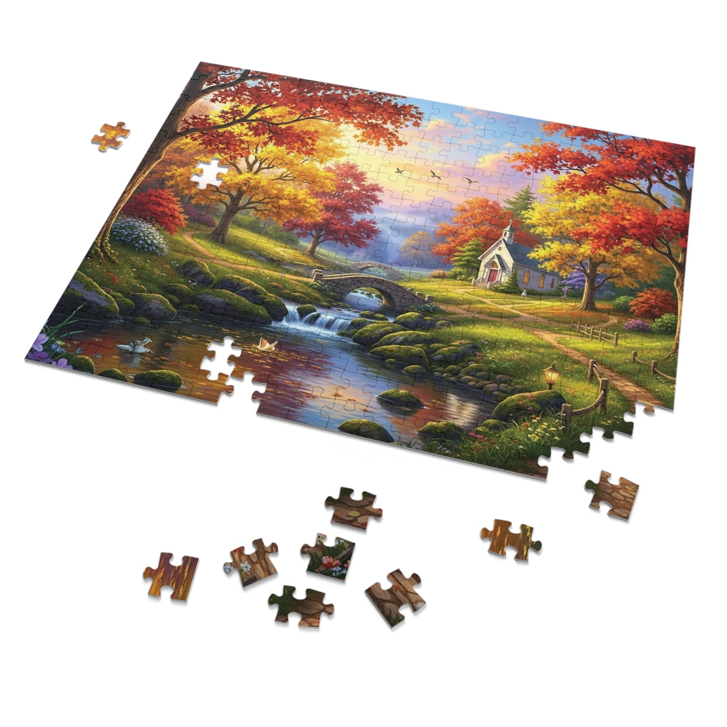 Autumn Chapel Serenity Jigsaw Puzzle