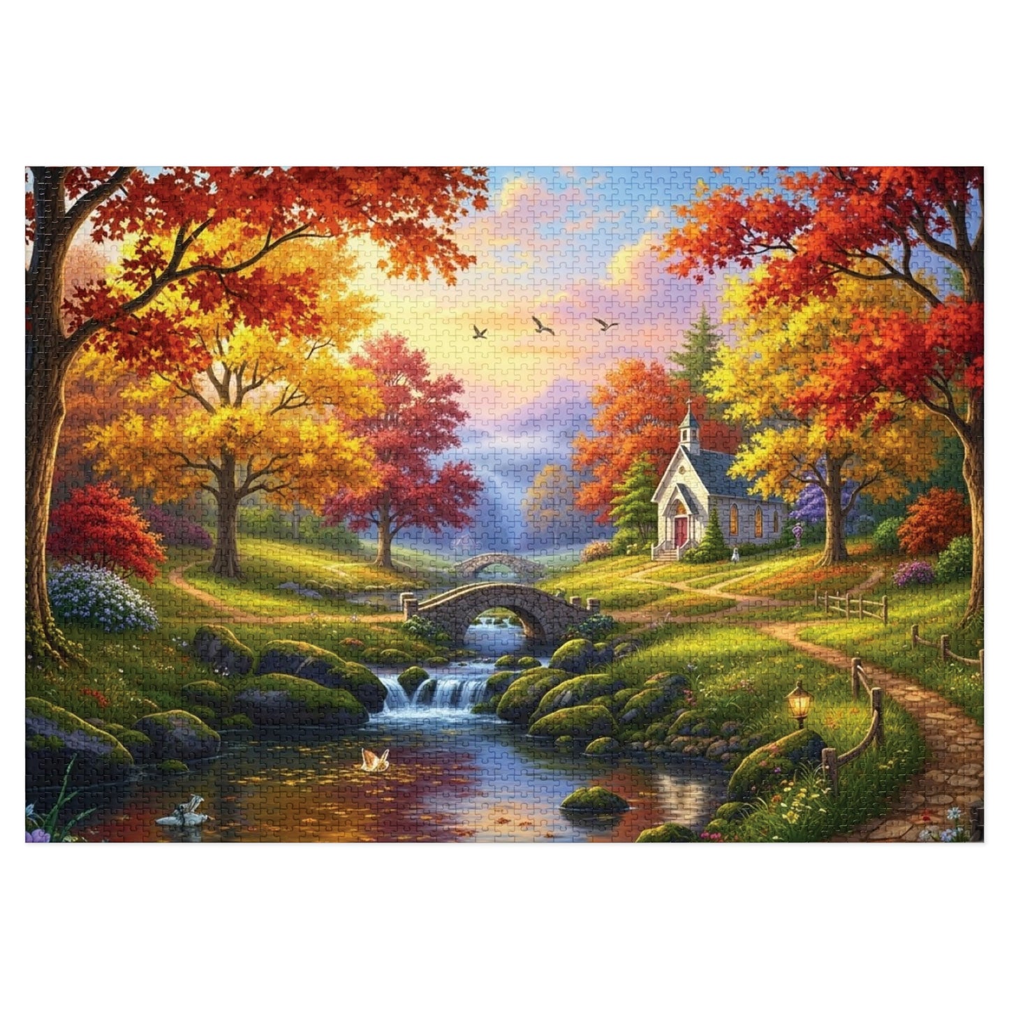Autumn Chapel Serenity Jigsaw Puzzle