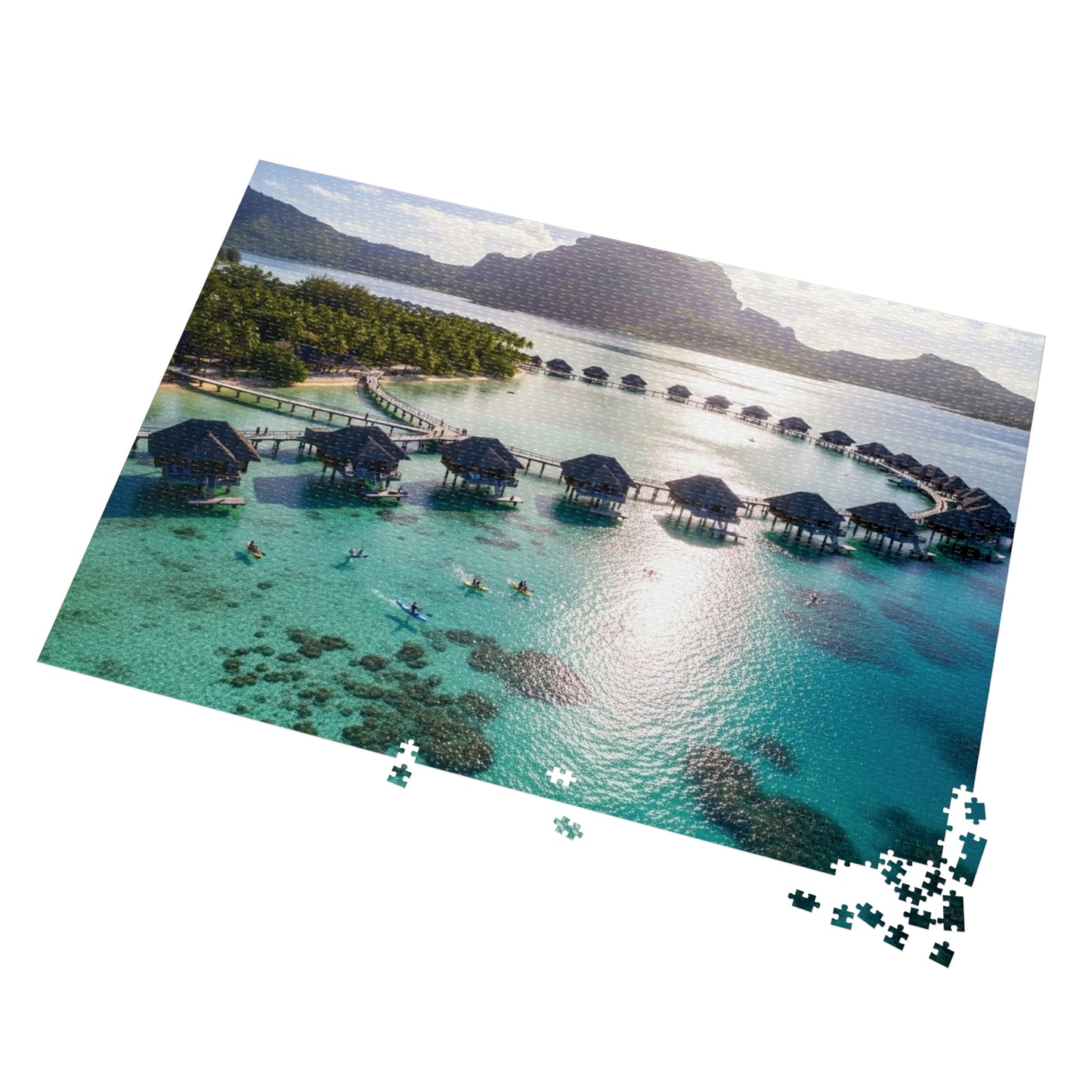 Bora Bora Overwater Bungalows Jigsaw Puzzle 🌴 Crystal Lagoon, Tropical Island Paradise & Luxury Resort View