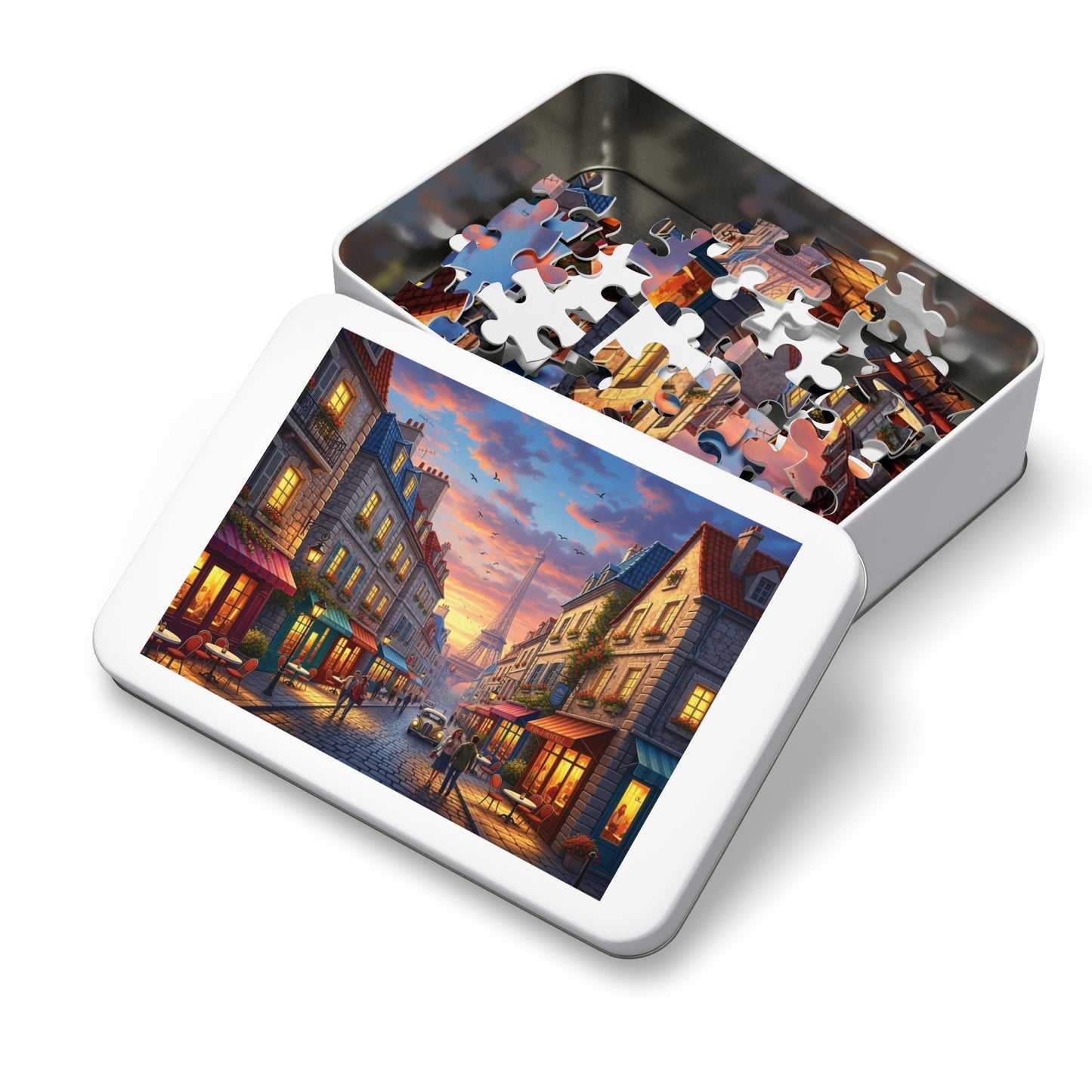 Paris Sunset Café Street Jigsaw Puzzle with Eiffel Tower