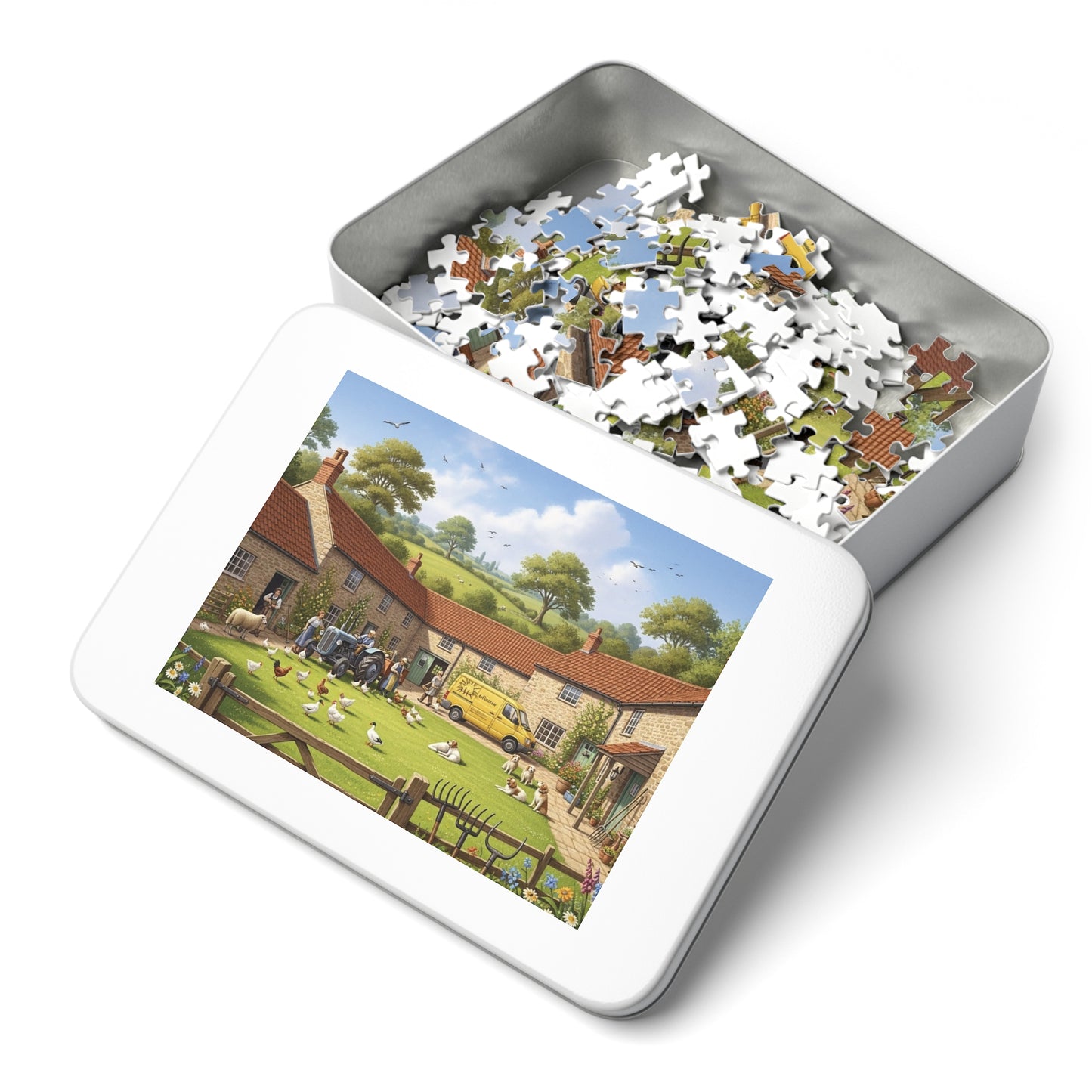 Countryside Village Farm Jigsaw Puzzle with Dogs Chickens and Sheep