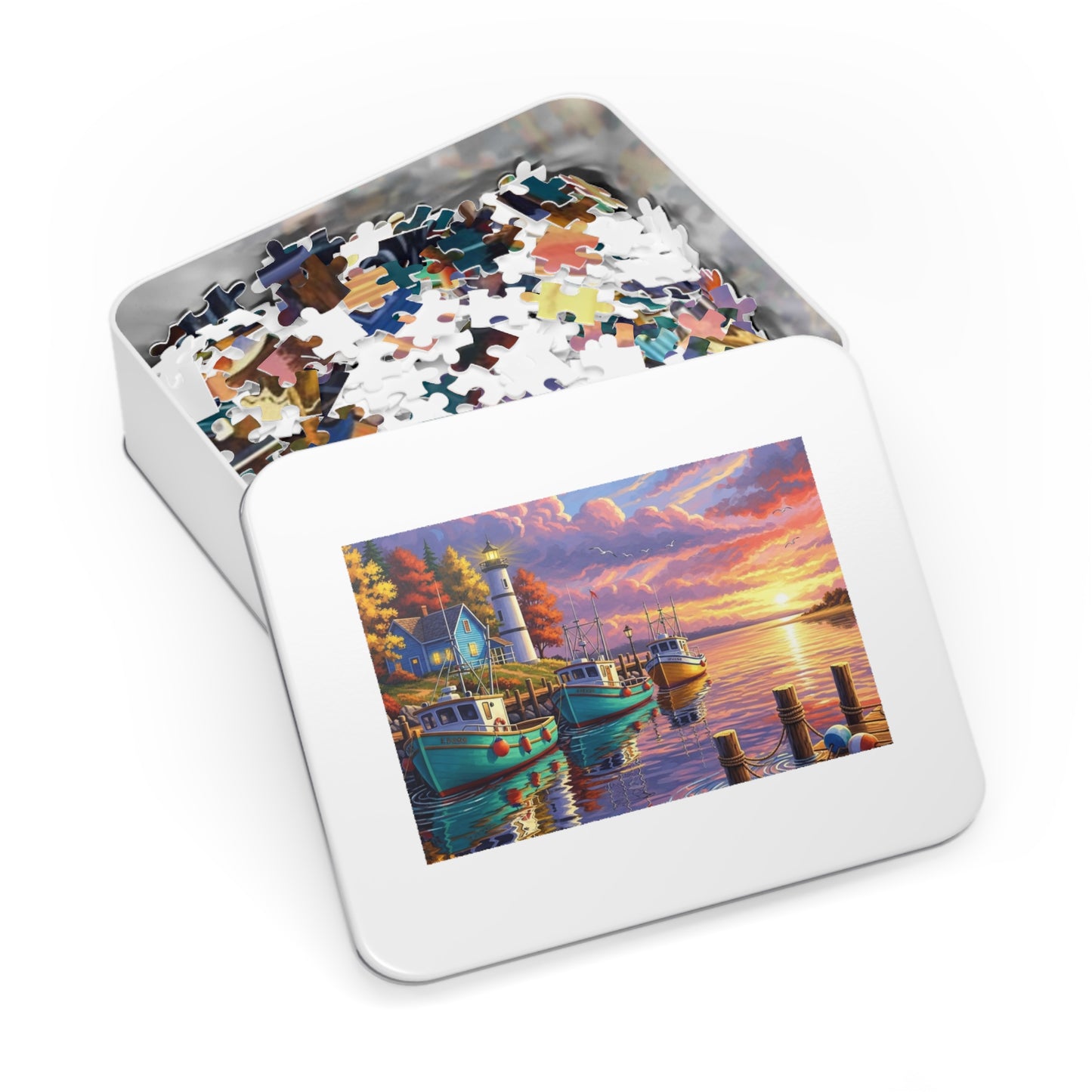 Autumn Harbor Lighthouse Jigsaw Puzzle