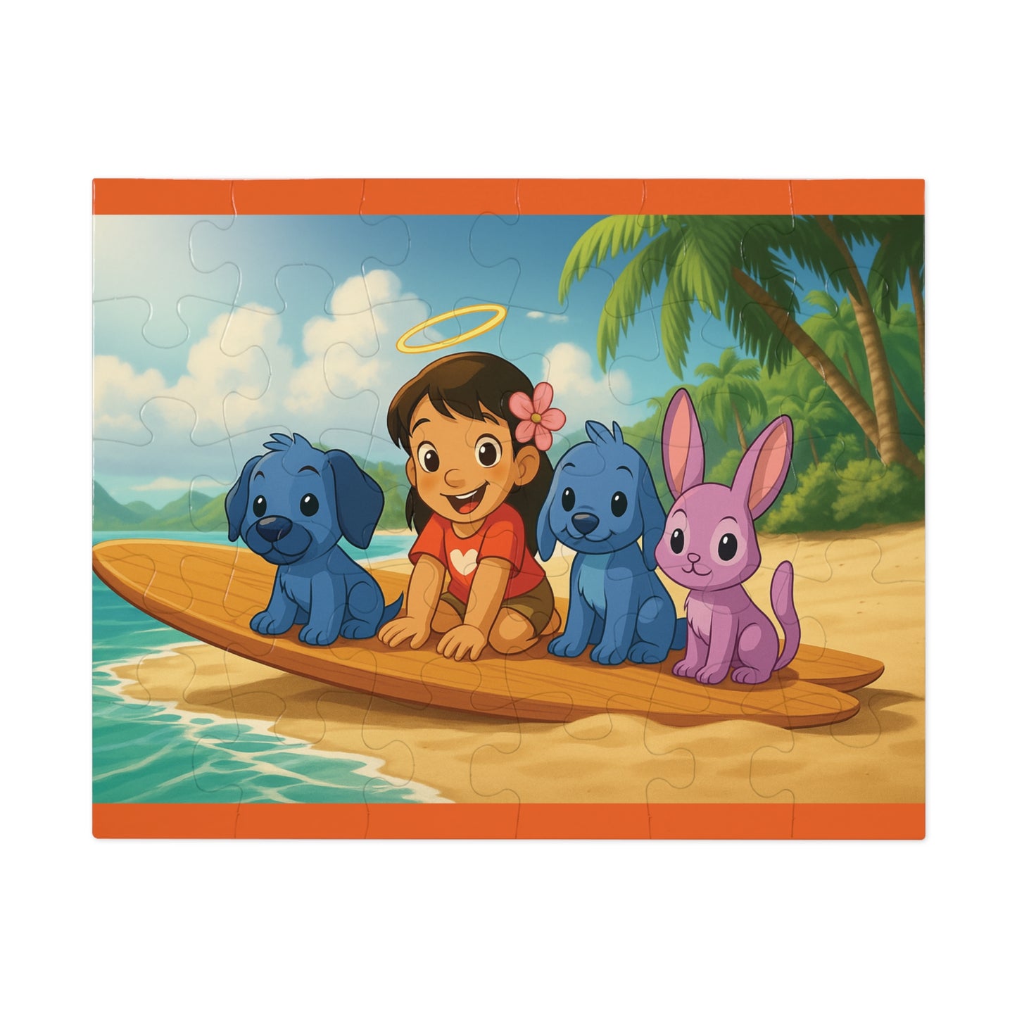 30, 110, 252, 500 Tropical Island Friends Puzzle, Wholesome Surfboard Companions Jigsaw, Adorable Island Adventure Puzzle, Bright Ocean Friends Puzzle