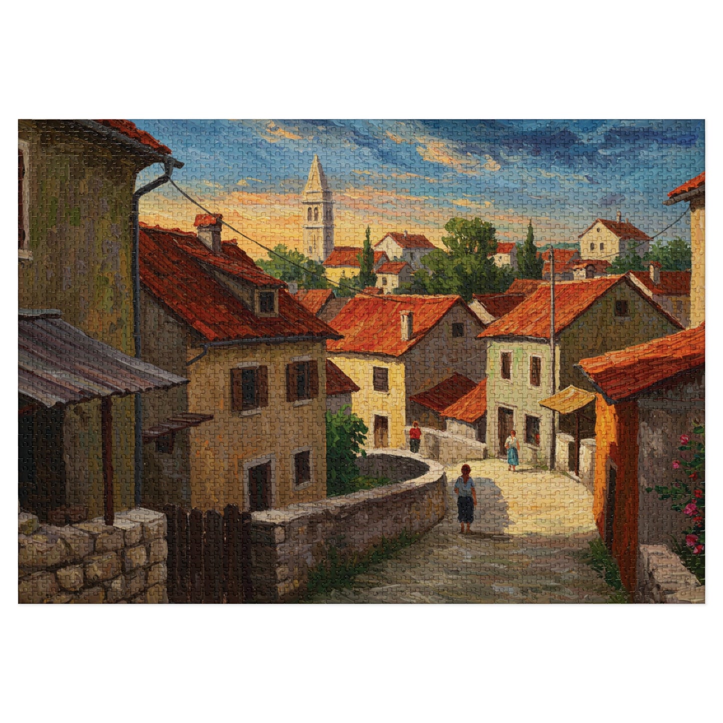 110, 252, 500, 1000, 2000 Mediterranean Village Jigsaw Puzzle Jigsaw Puzzle, Rustic European Village, Old World Architecture and Warm Colors