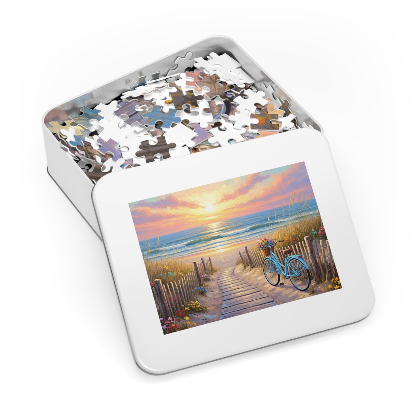 Beach Boardwalk at Sunset Puzzle 🧩 Serene Ocean Landscape Art