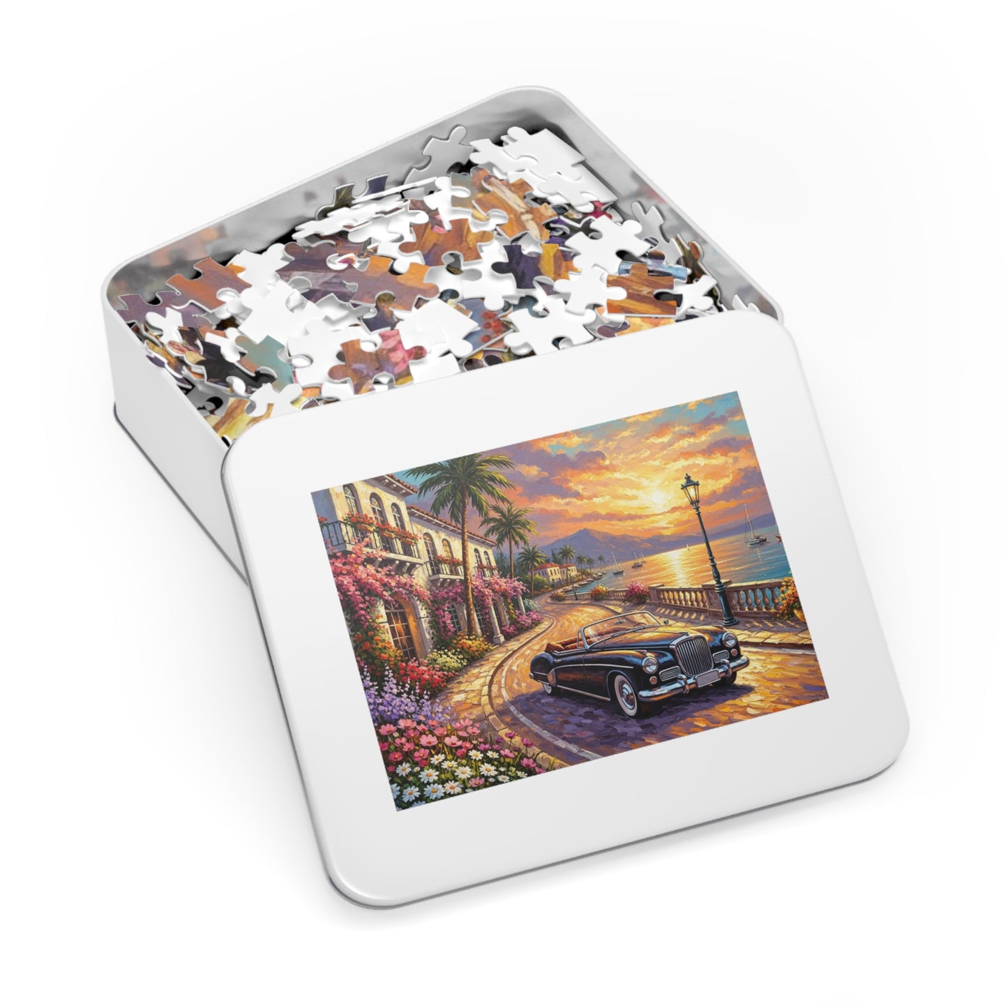 Vintage Convertible Coastal Sunset Jigsaw Puzzle