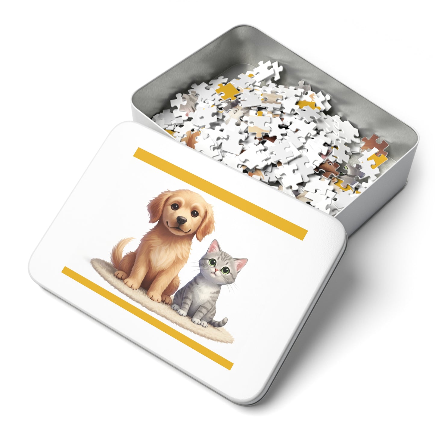 30, 110, 252 Jigsaw Puzzle| Adorable Puppy and Kitten Puzzle | Cute Pet Duo Jigsaw | Whimsical Animal Illustration for Kids & Pet Lovers | Multiple Sizes Available