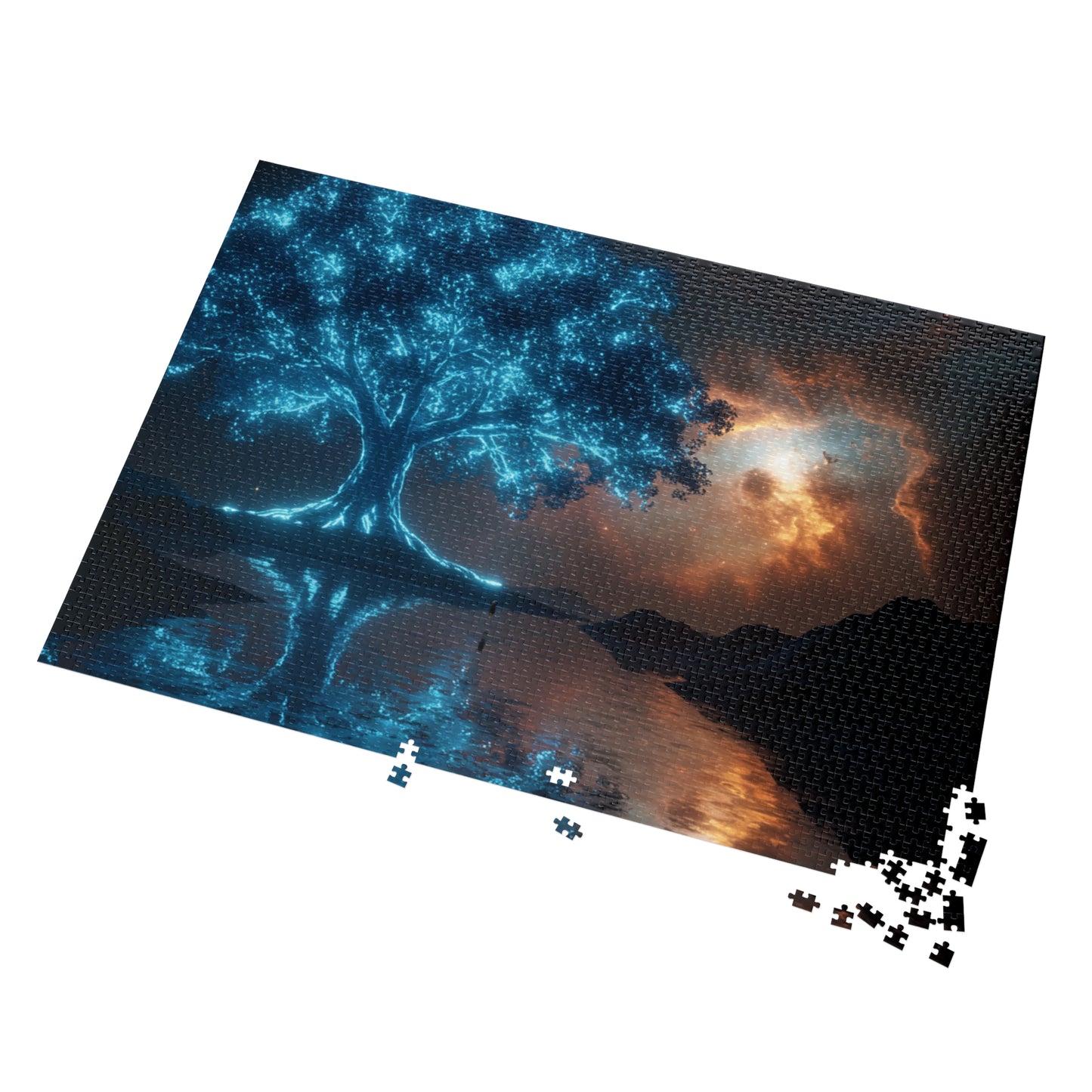 110, 252, 500, 1000, 2000 | Mystical Tree Jigsaw Puzzle with Tin, Enchanting Atmosphere, Celestial Tree of Light Puzzle – Cosmic Fantasy Glow Art
