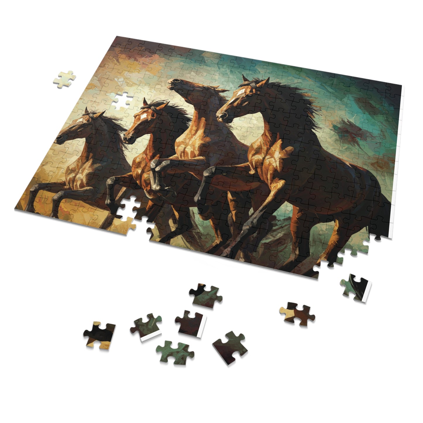 Wild Horses Puzzle – Bold Equestrian Artwork, 252, 500, 1000, 2000 Pieces, Vibrant Painting Style, Galloping Stallions