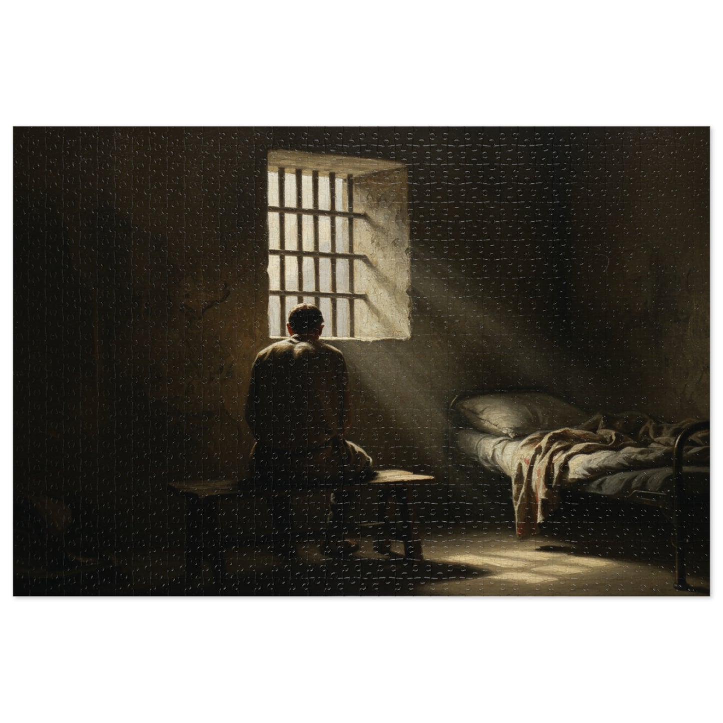 110, 252, 500, 1000, 2000 Contemplative Jigsaw Puzzle, Solitary Prison Cell Jigsaw Puzzle, Lonely Reflection Puzzle, Dark Prison Room Jigsaw