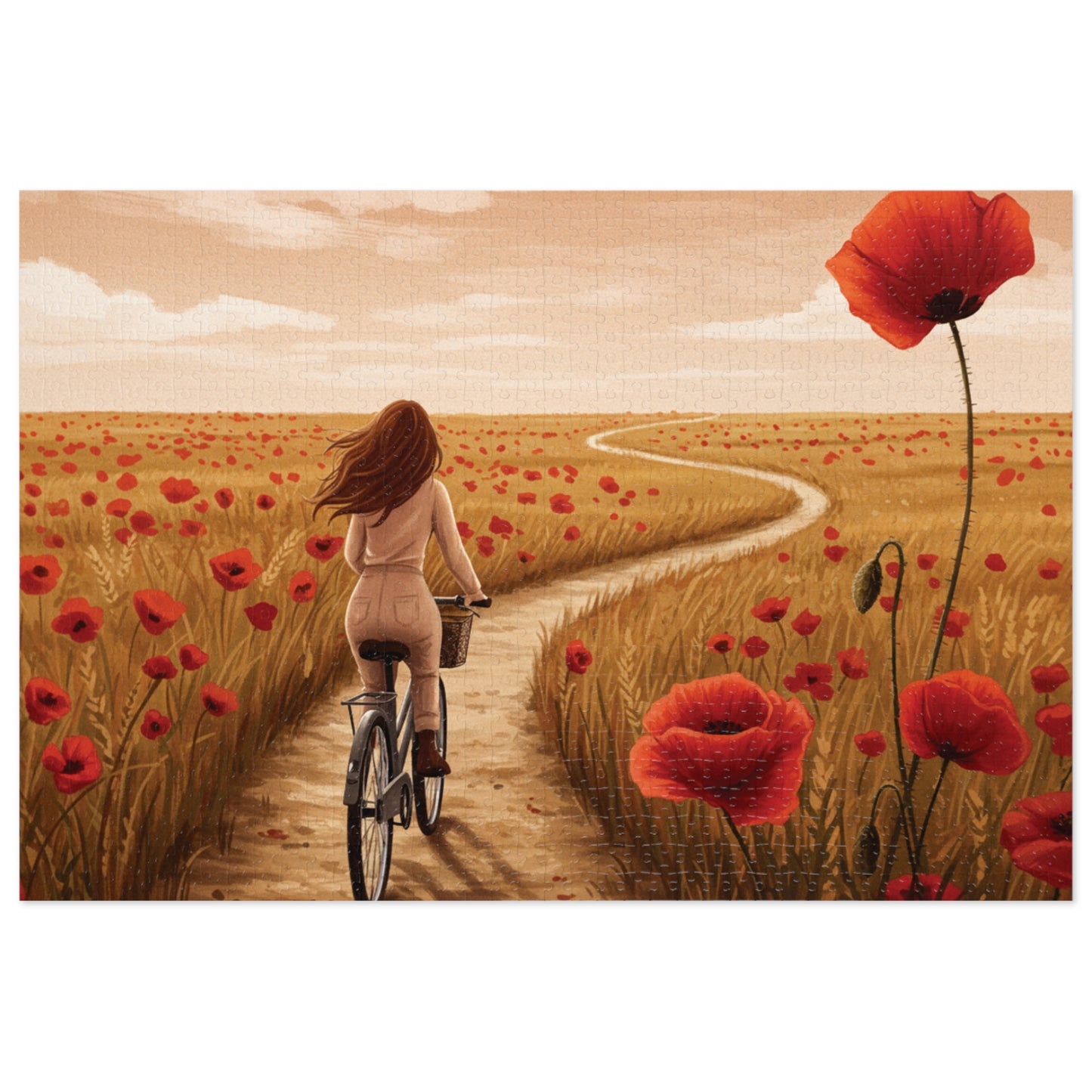 110, 252, 500, 1000, 2000 Golden Poppy Fields Jigsaw Puzzle – Serene Summer Bike Ride, Serene Poppy Fields Jigsaw Puzzle with Tin, Escape into Nature – Summer Cycling Puzzle with Flowers