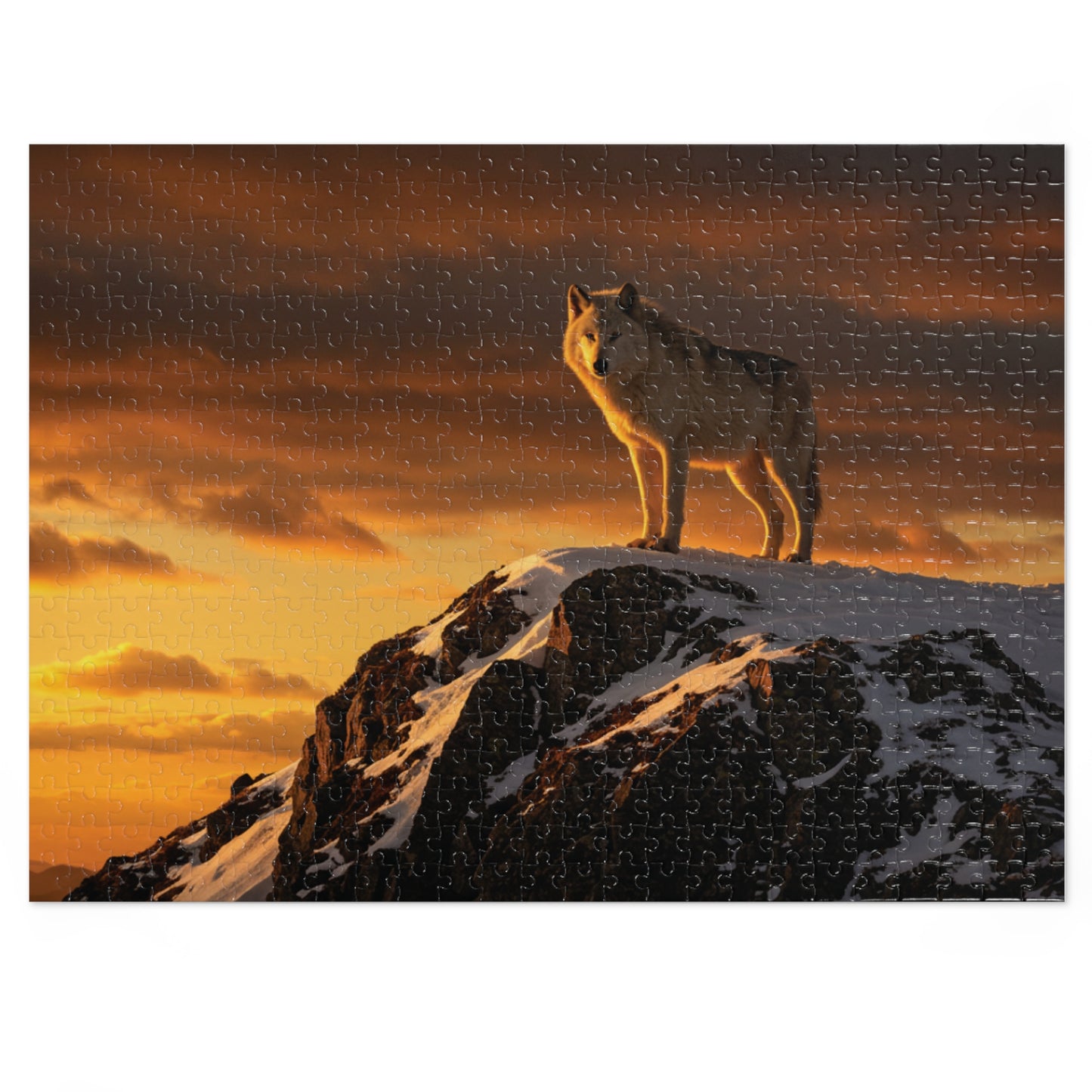 110, 252, 500, 1000, 5000 Wolf Mountain Jigsaw Puzzle with Tin, Lone Wolf at Sunset, Wild Wolf on Snowy Peak, Sunset Wolf Puzzle, Arctic Wolf on Rocky Summit, Wolf in the Wilderness
