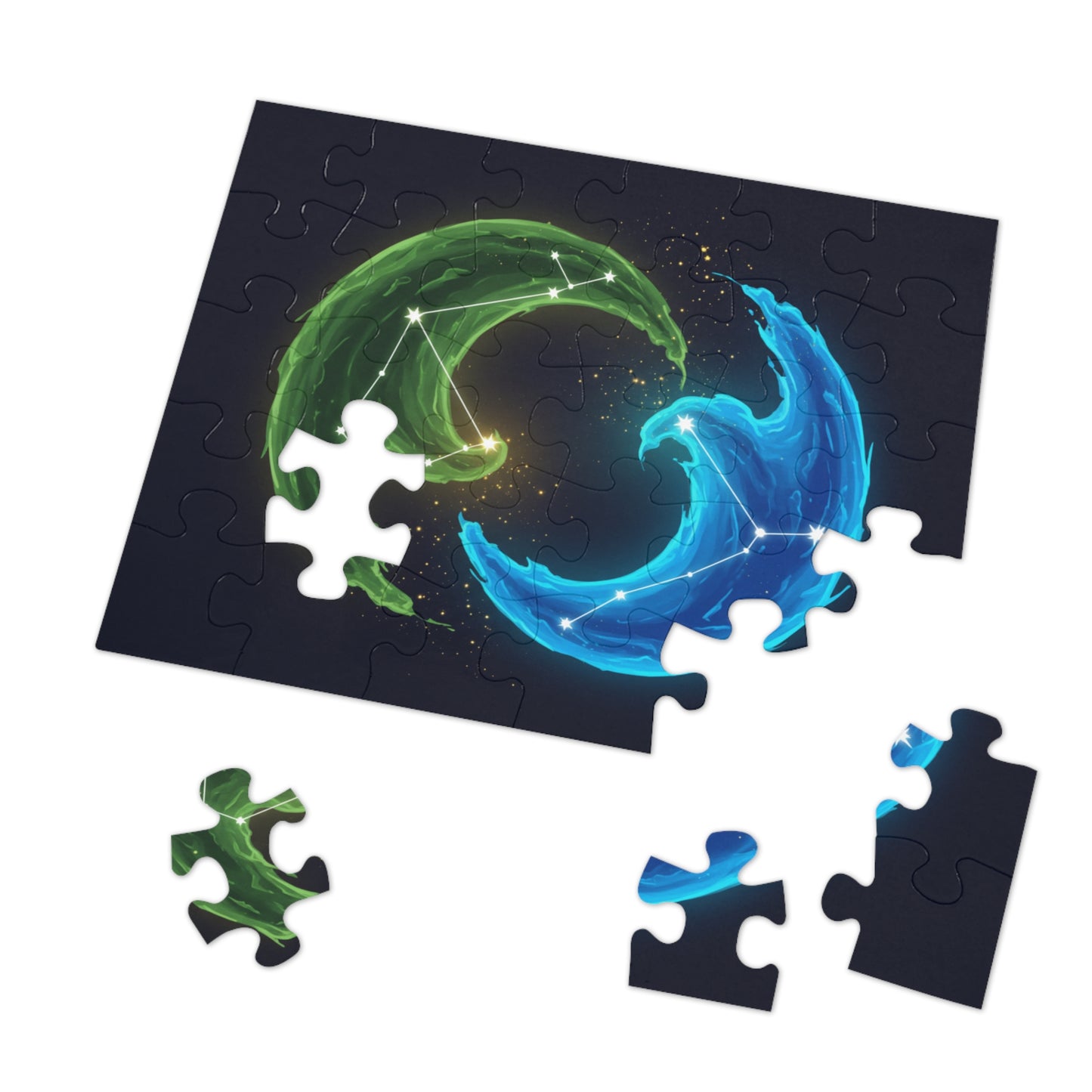 30, 110, 252, 500 pcs Cosmic Energy Flow Jigsaw Puzzle, Celestial Constellation Puzzle, Yin Yang Elements Puzzle, Constellations within Energy Waves