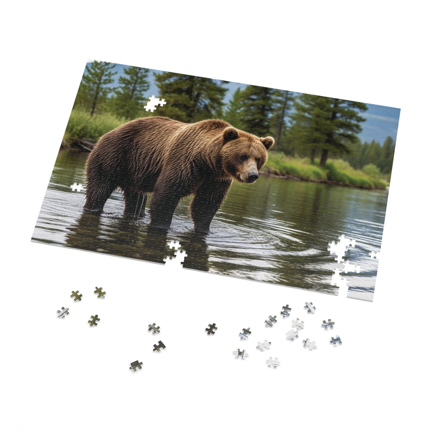 Brown Bear River Jigsaw Puzzle Majestic Wilderness Wildlife Nature Art