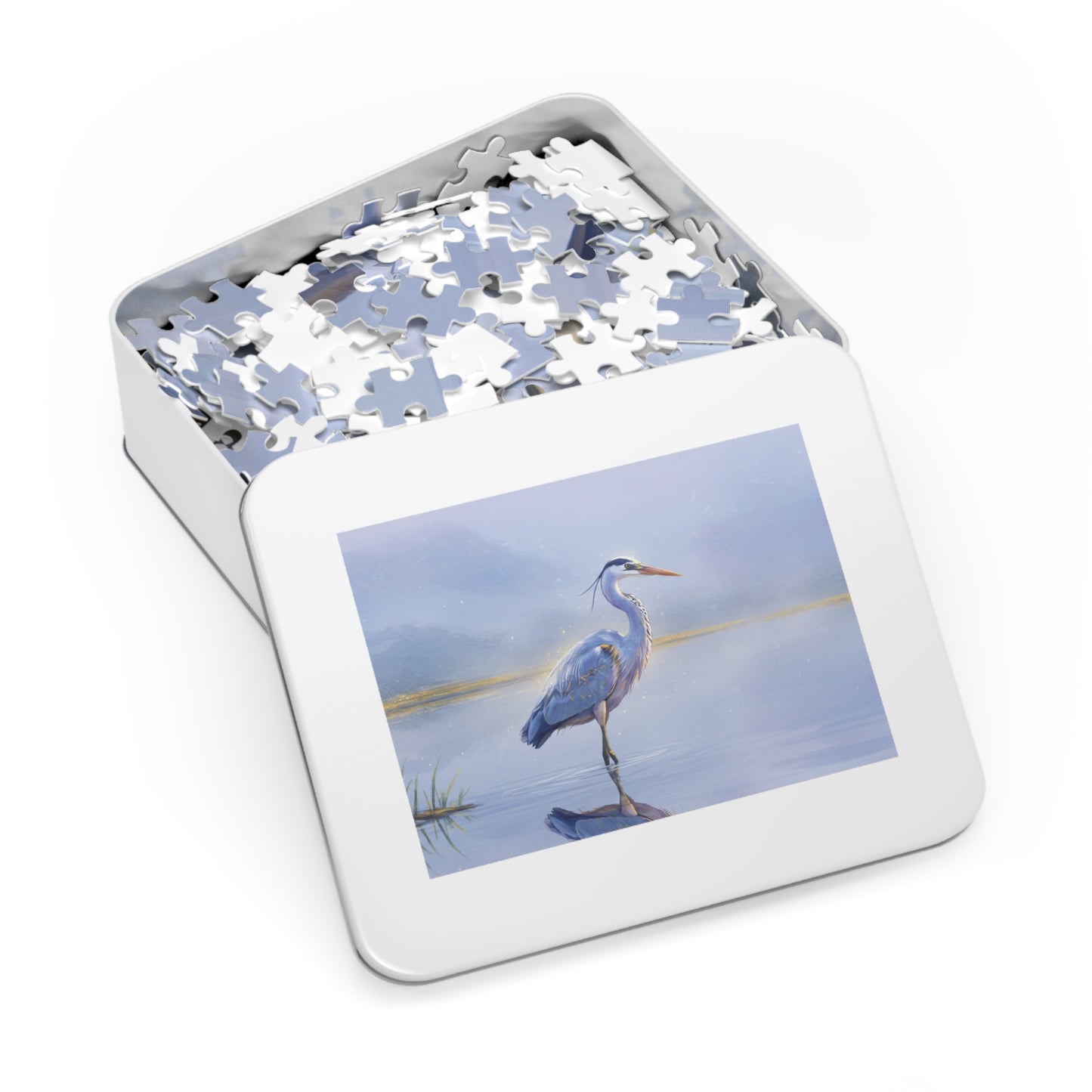 110, 252, 500, 1000, 2000 pc Heron Lake Jigsaw Puzzle, Elegant Bird Standing in Tranquil Waters, Peaceful Nature Puzzle, Tranquil Bird Puzzle