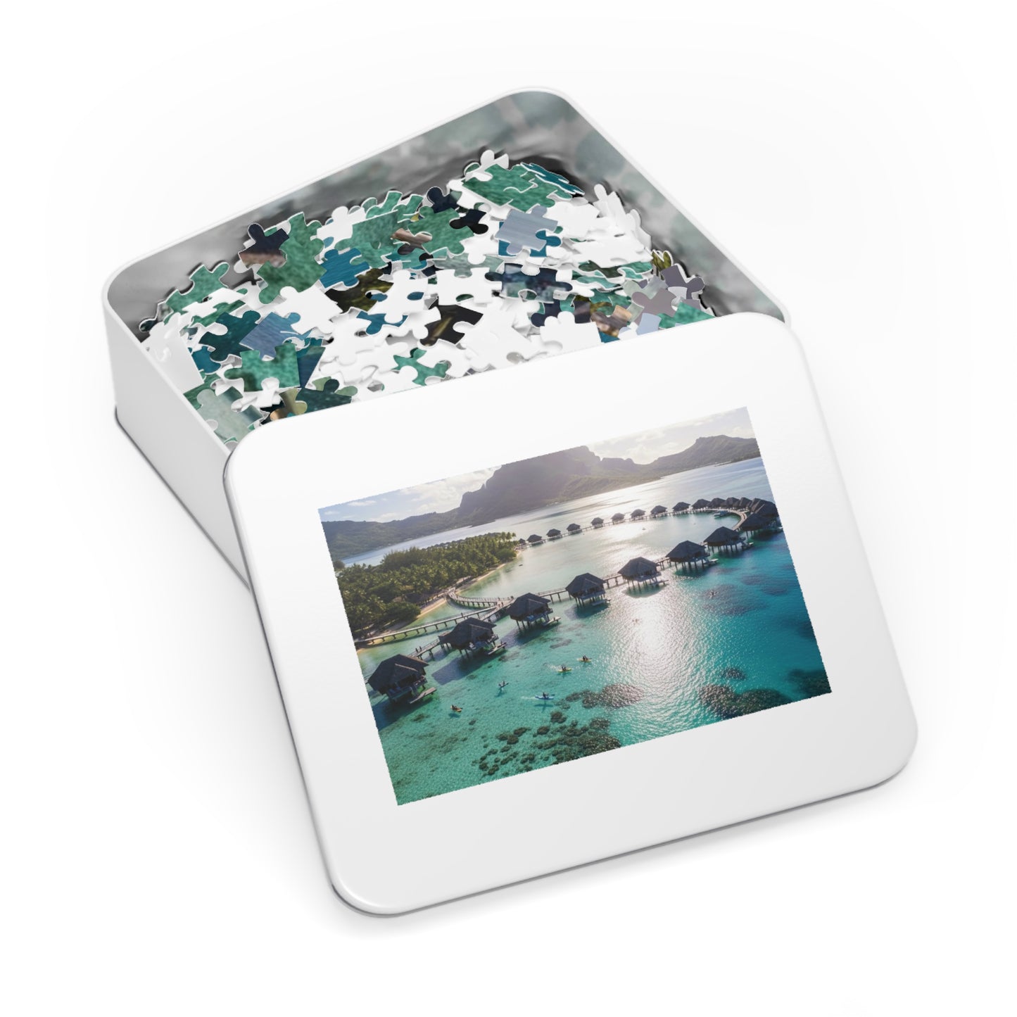 Bora Bora Overwater Bungalows Jigsaw Puzzle 🌴 Crystal Lagoon, Tropical Island Paradise & Luxury Resort View