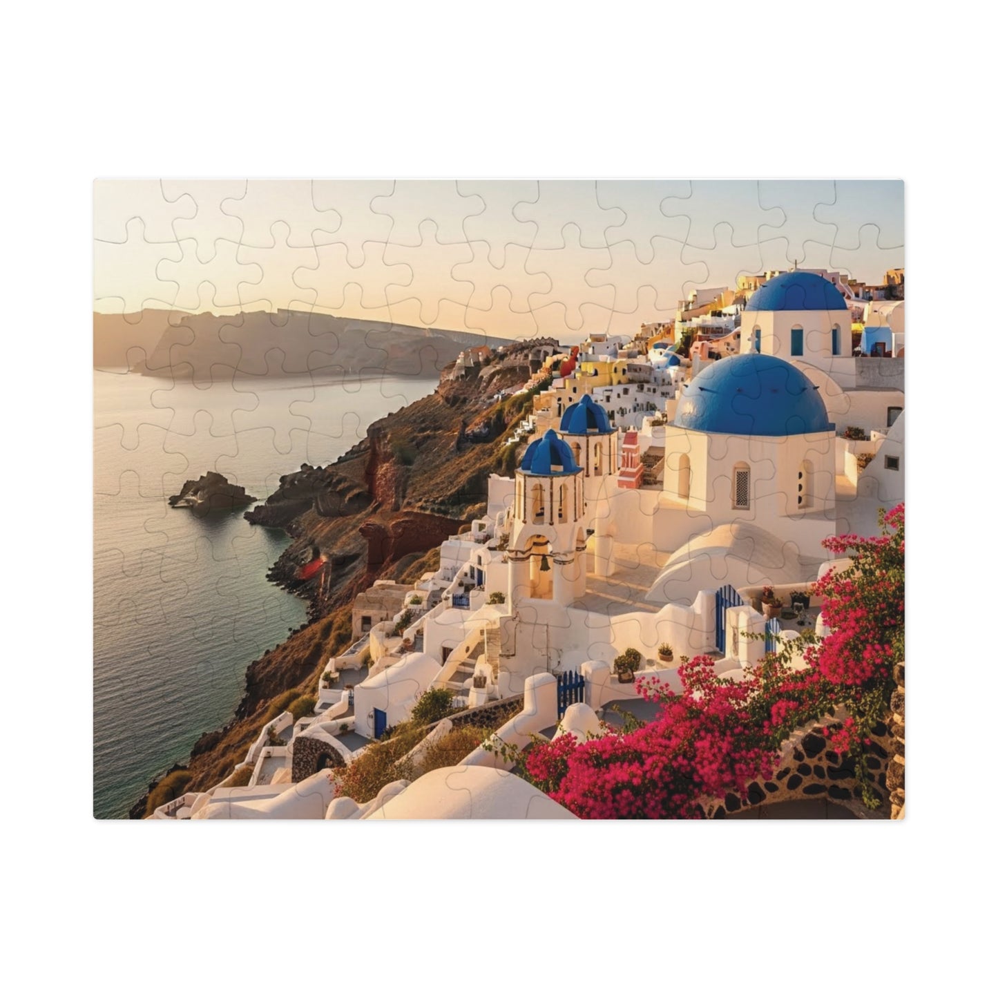 Santorini Sunset Cliffside Jigsaw Puzzle ☀️ Blue Domes Over the Aegean Sea