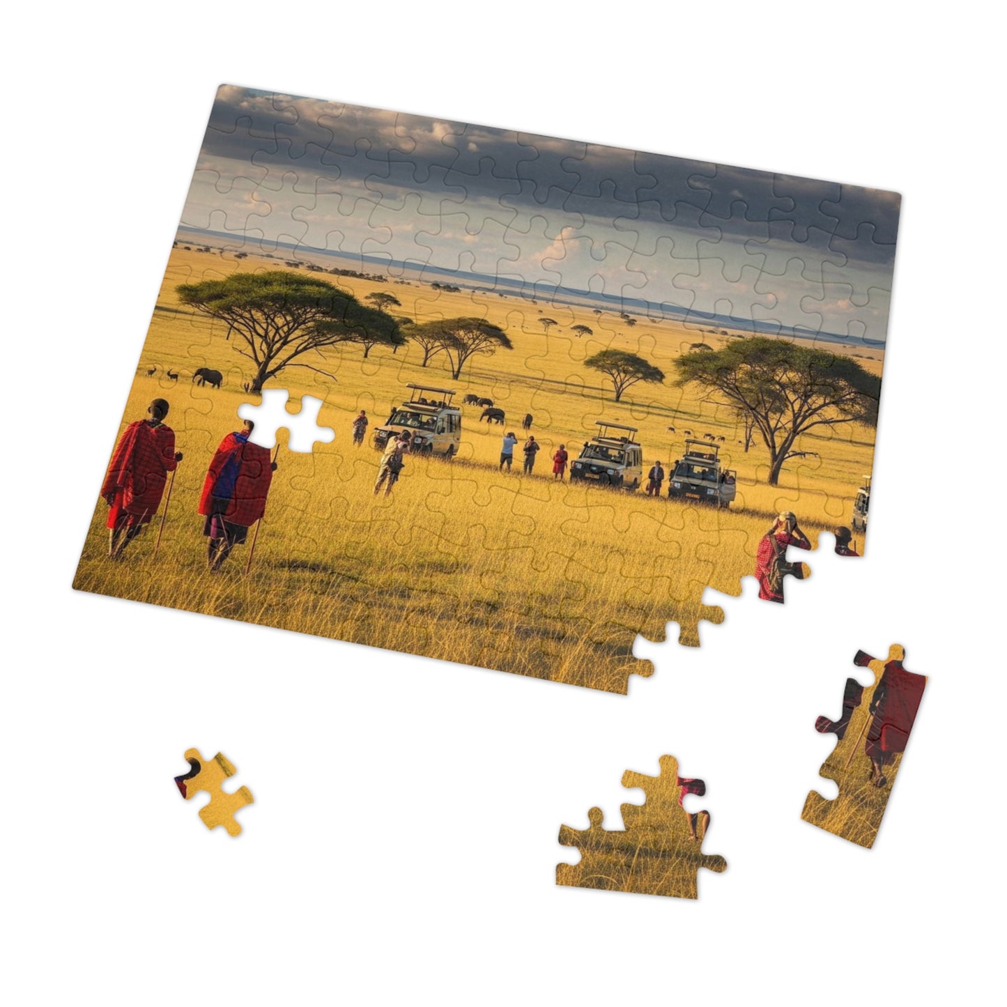 African Savanna Safari Jigsaw Puzzle 🦁 Golden Plains, Acacia Trees & Wildlife Adventure Scene