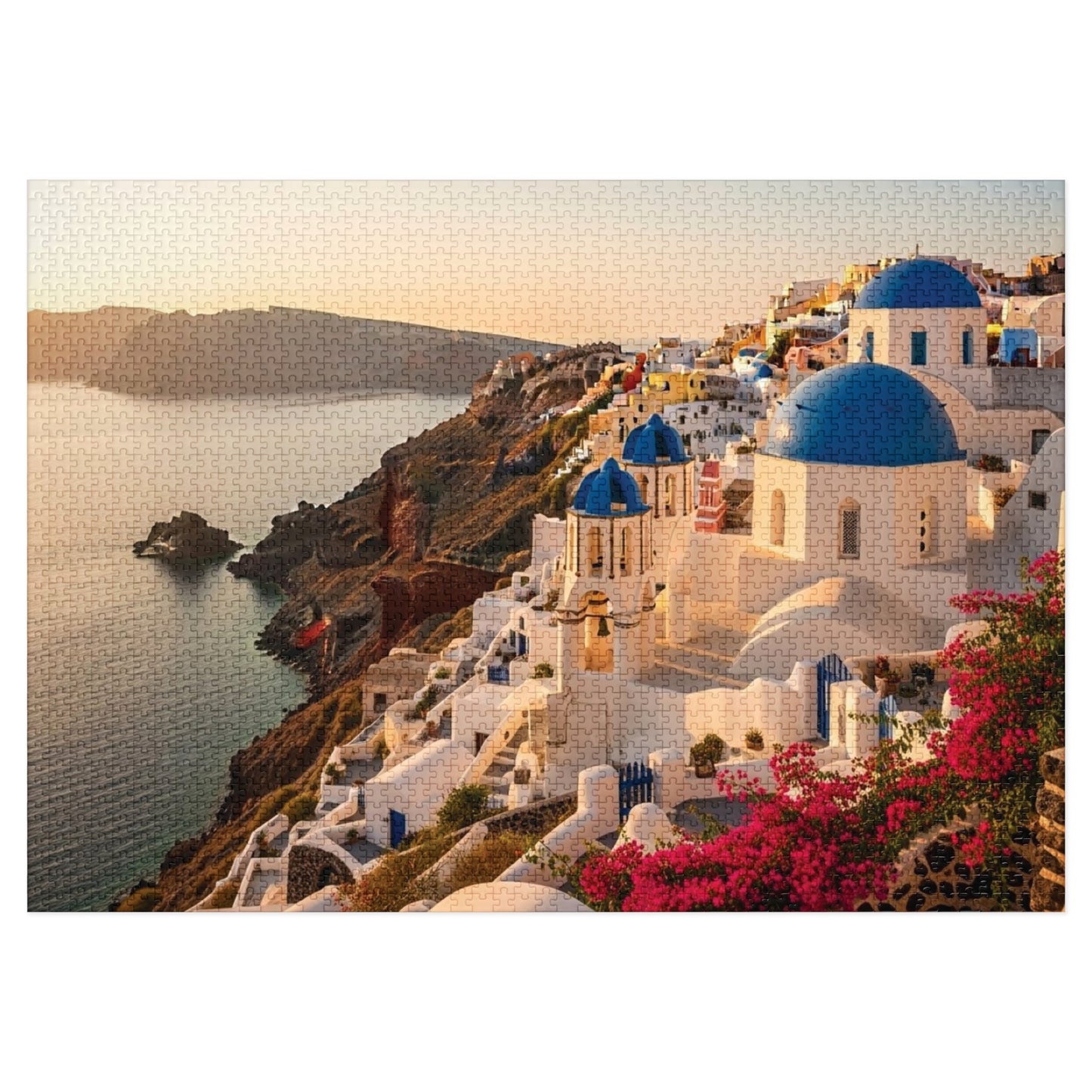 Santorini Sunset Cliffside Jigsaw Puzzle ☀️ Blue Domes Over the Aegean Sea